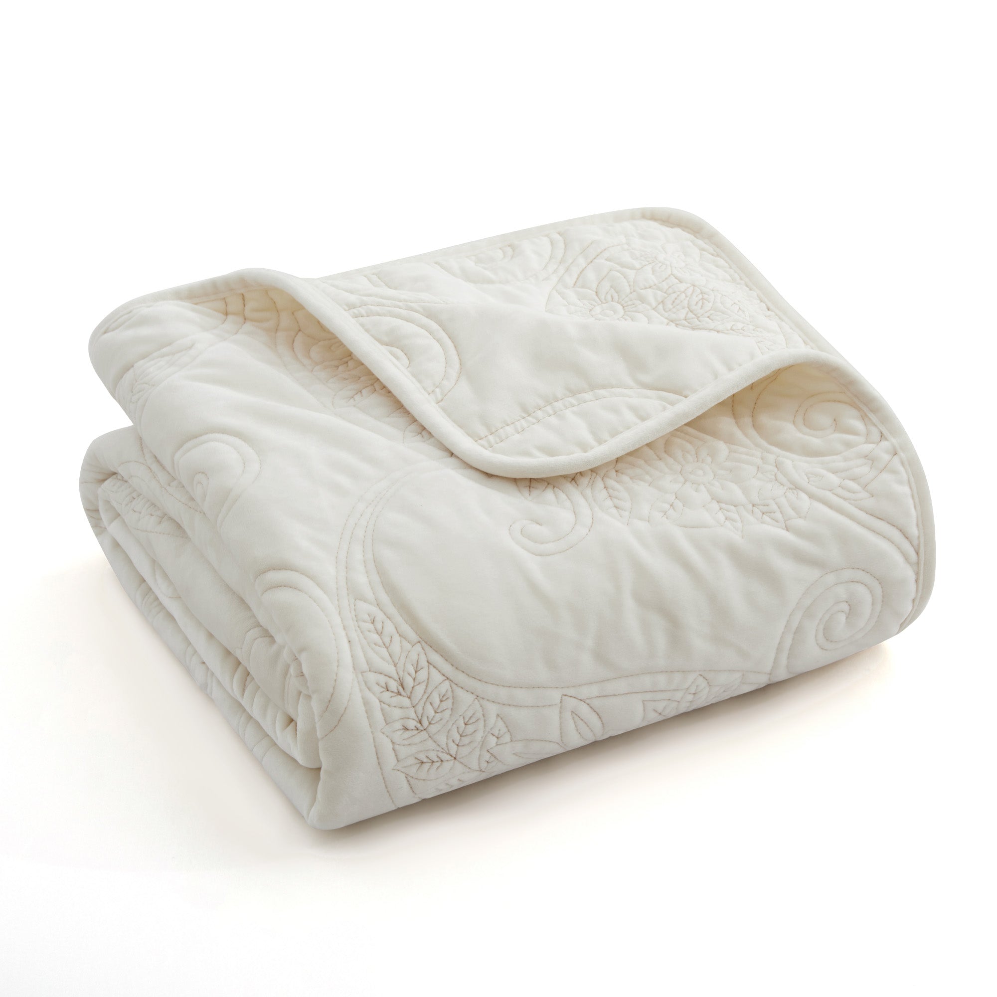 Cream Velvet Quilted Throw