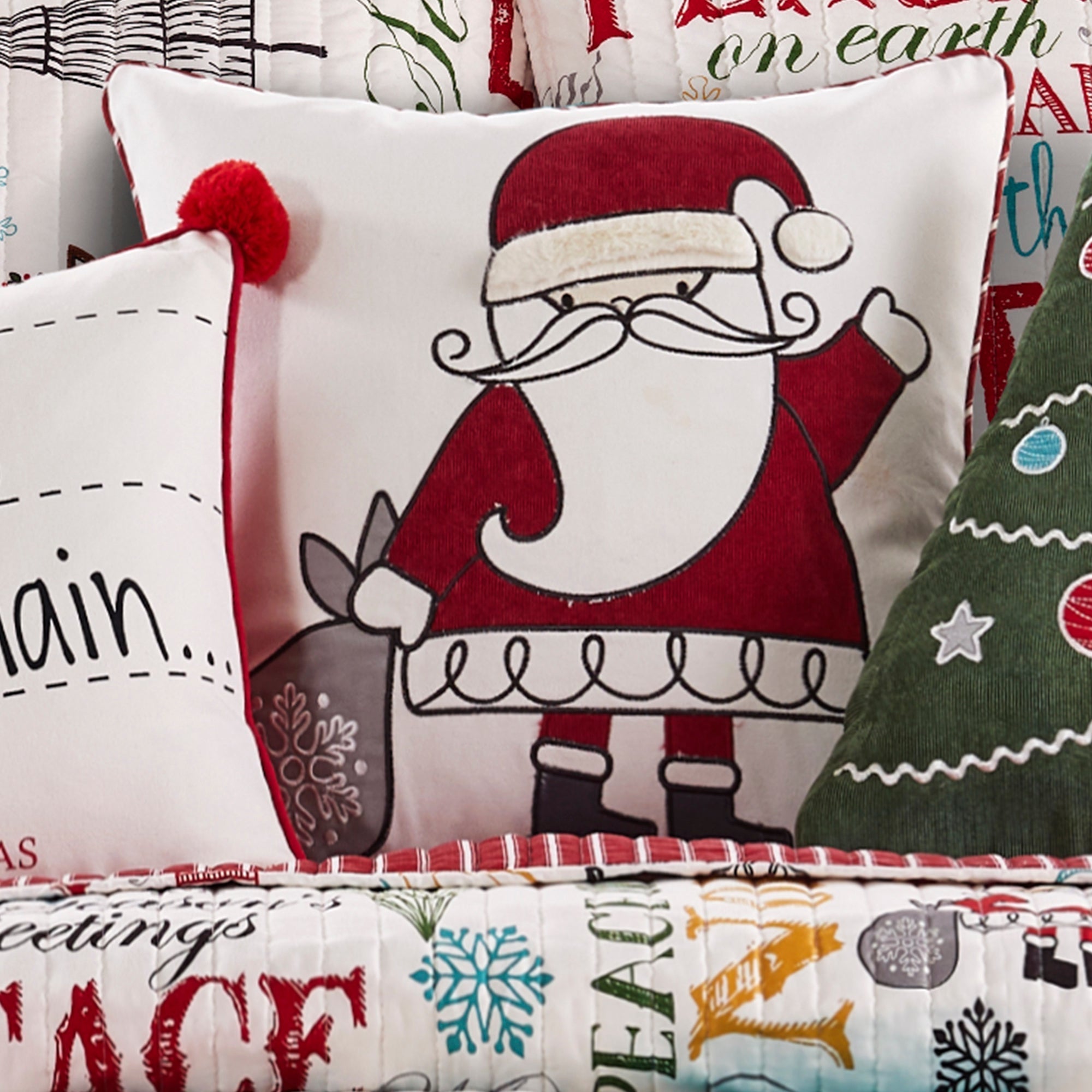 Santa Claus Lane Appliqued Santa Pillow