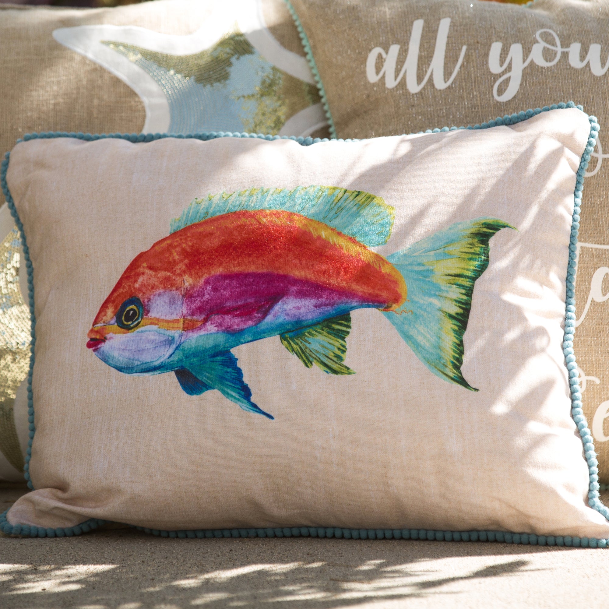 Beachwalk Multi Colored Fish Pillow