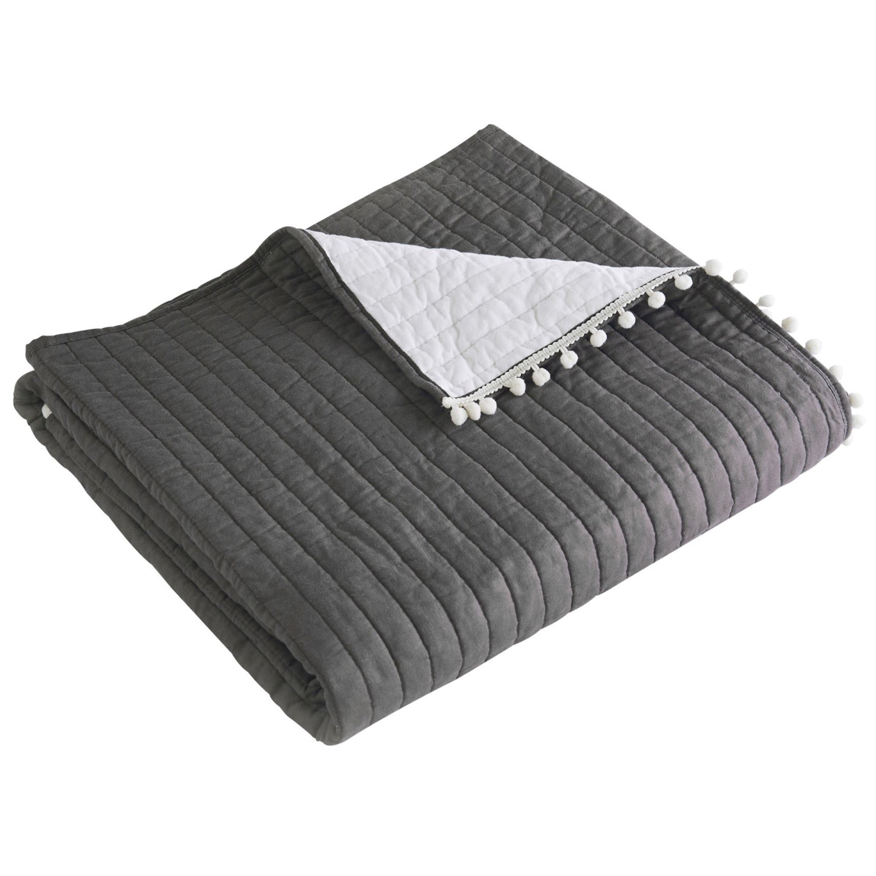 Pom Pom White Quilted Throw