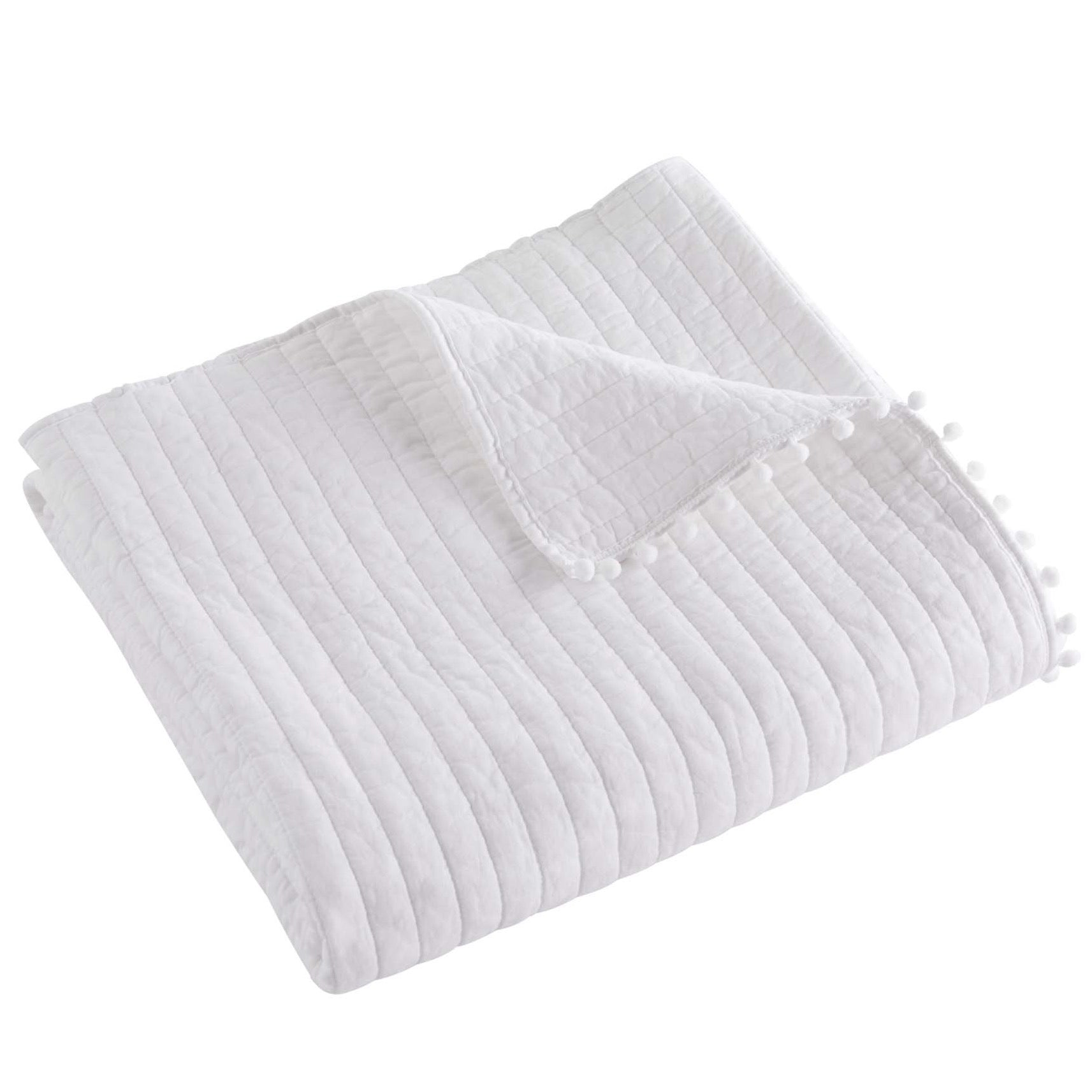 Pom Pom White Quilted Throw