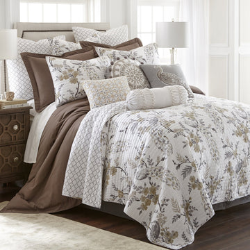 Levtex St. Claire Set Copripiumino In Cotone King - Grigio/Oro, Damascato, Pre-lavato E Lavabile In Lavatrice