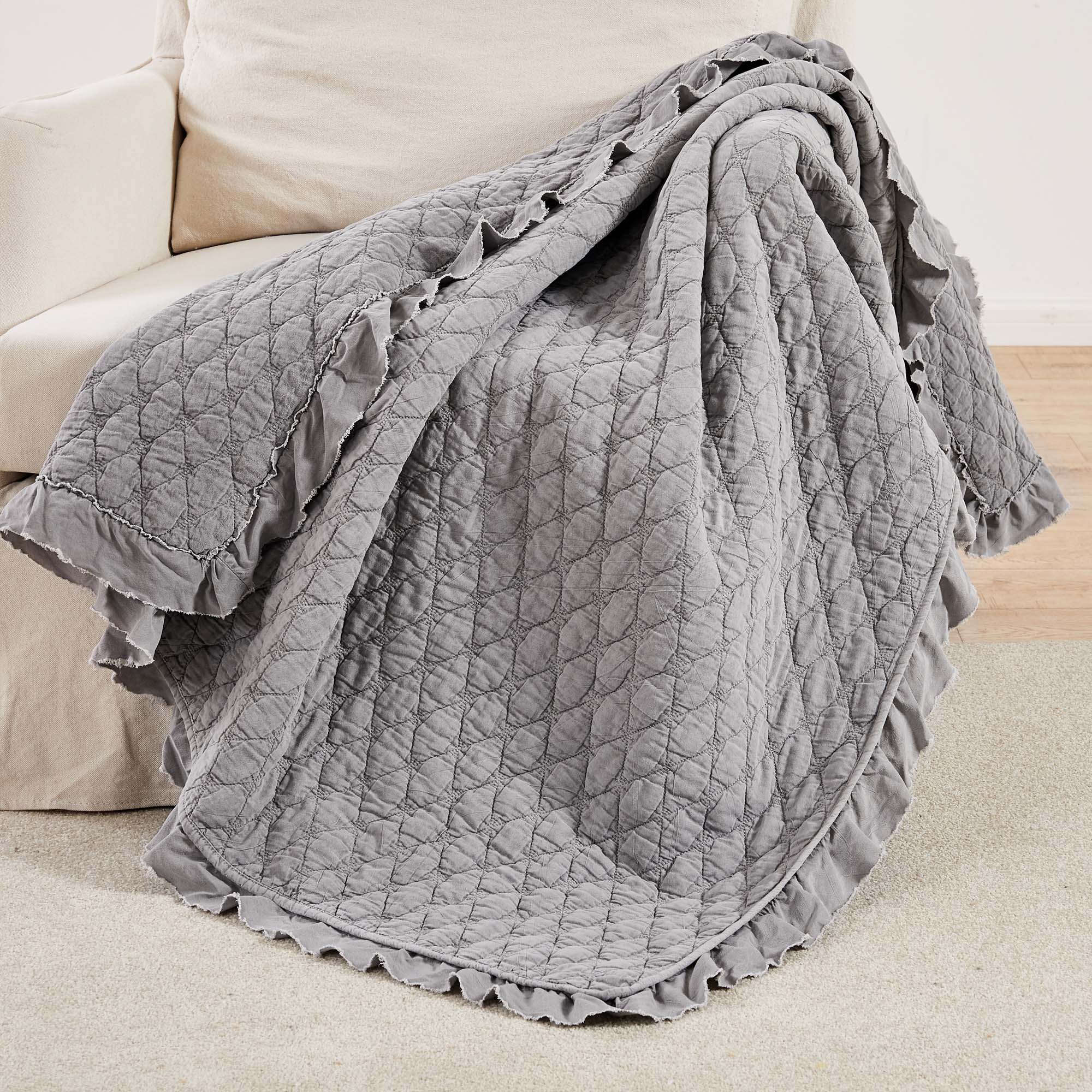 Grey Stonewashed Quilted Throw