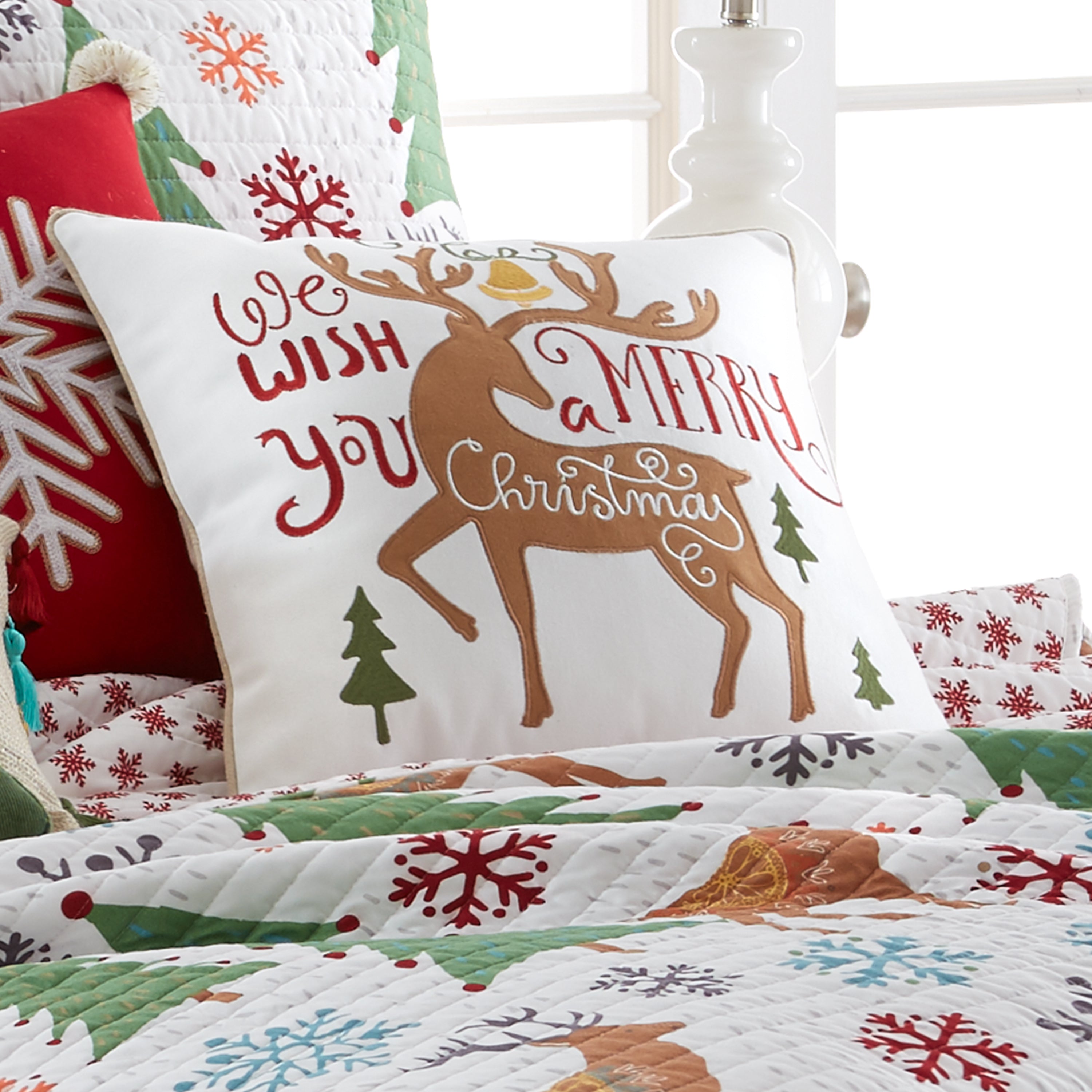 Tinsel Embroidered Merry Deer Pillow