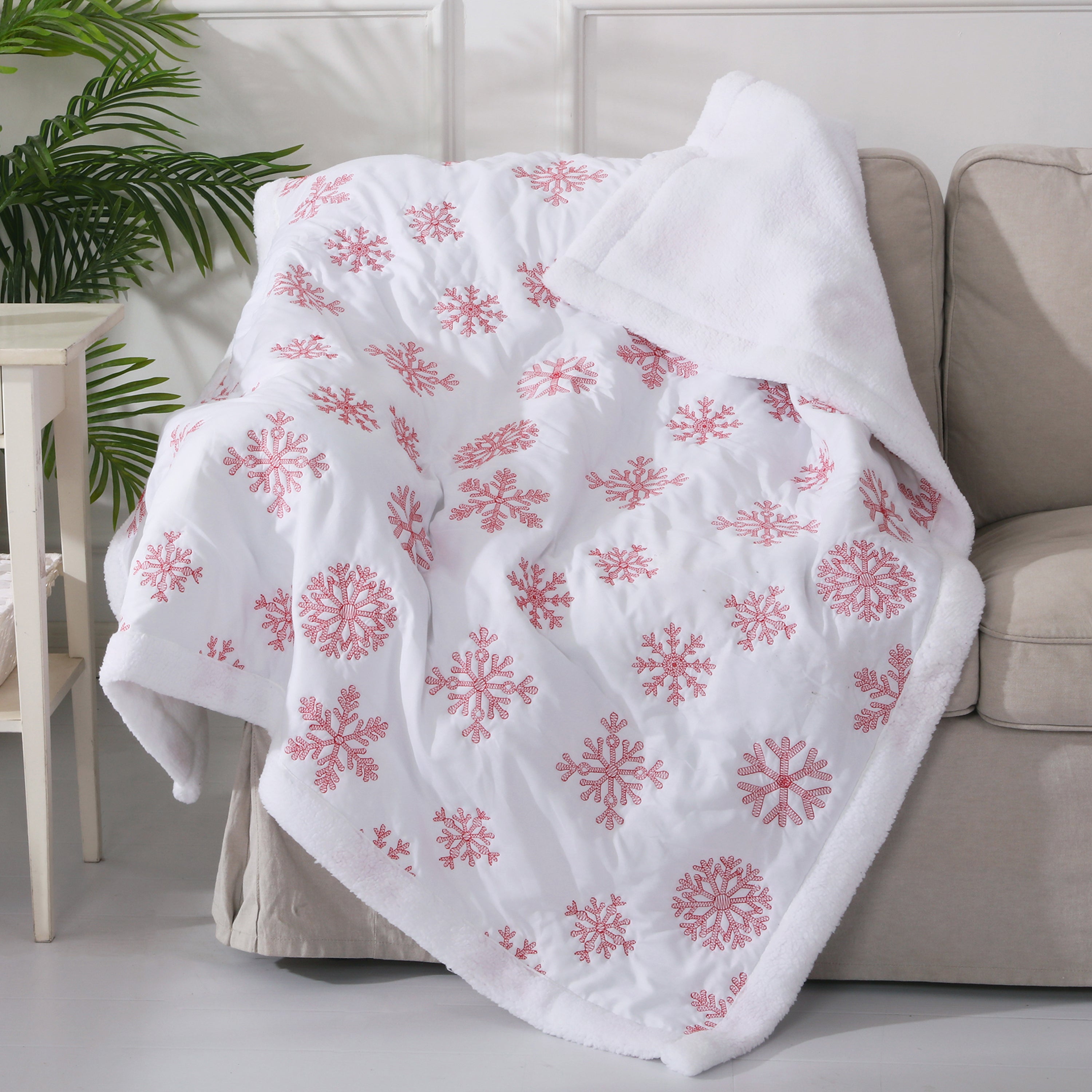 Red Snowflake Sherpa Throw