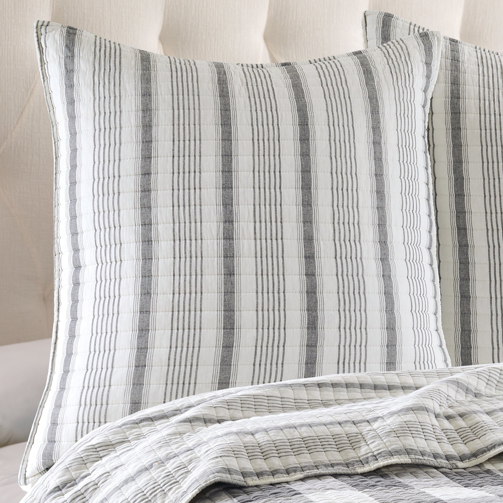 Camden Grey Euro Sham Set of 2 - Quilt back Stripe