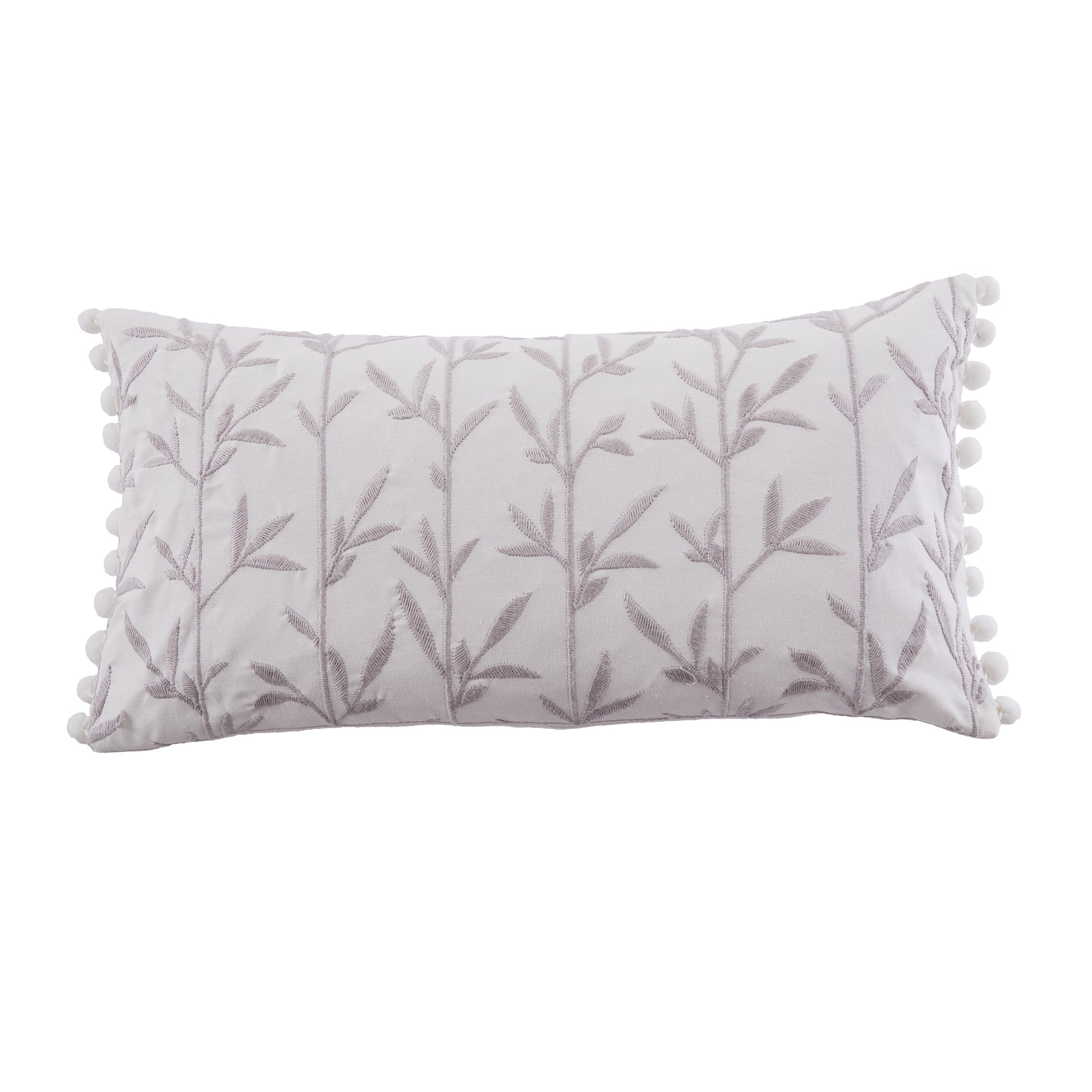Pippa Embroidered Leaves Pom Pillow