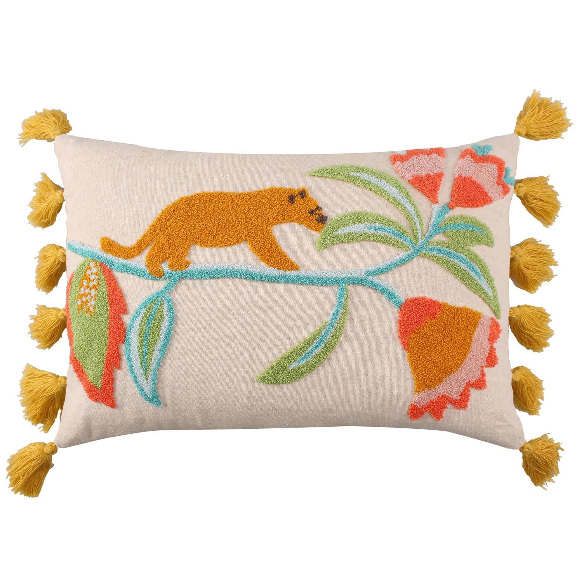 Melina Tiger Crewel Tassel Pillow