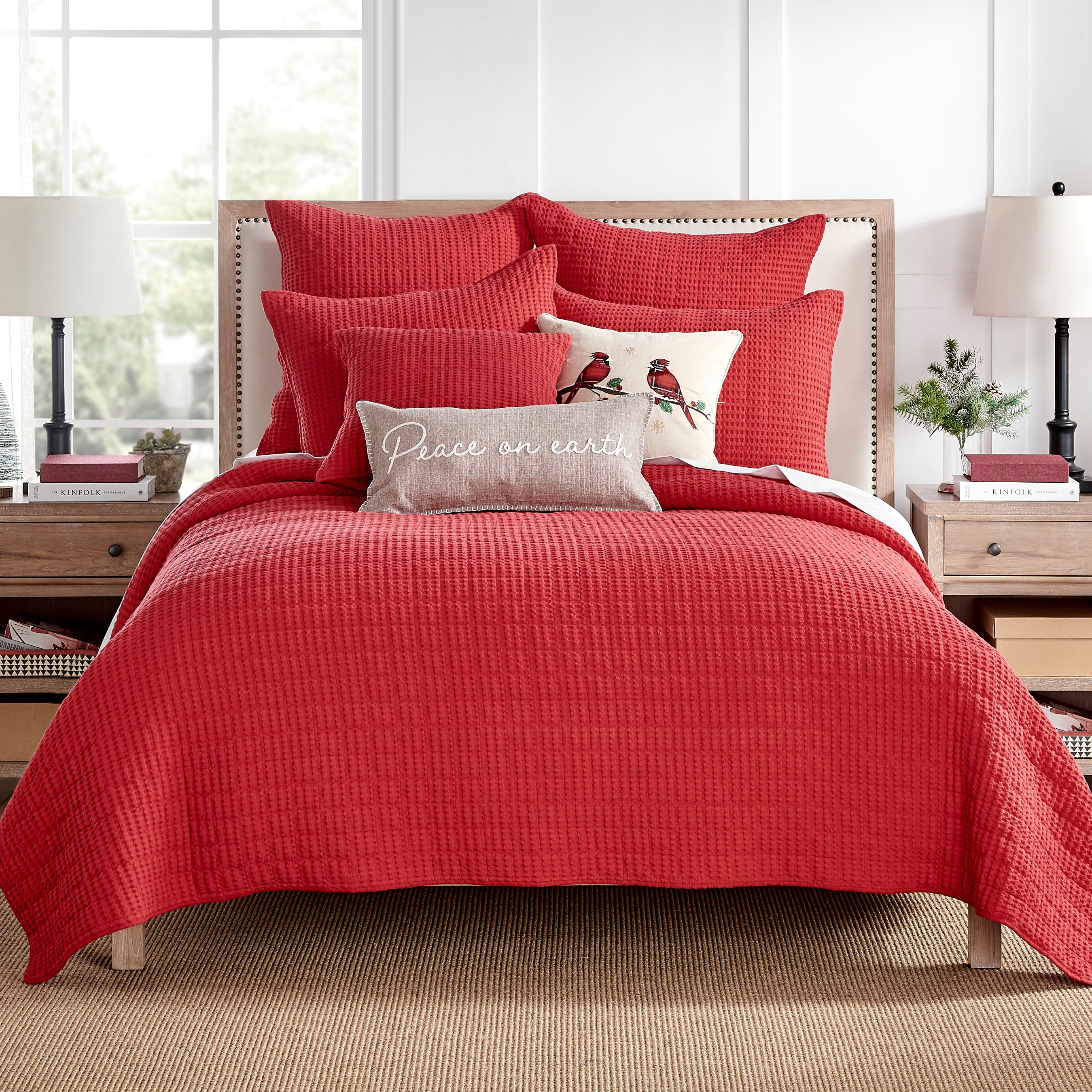 Mills Waffle Red Quilt Set