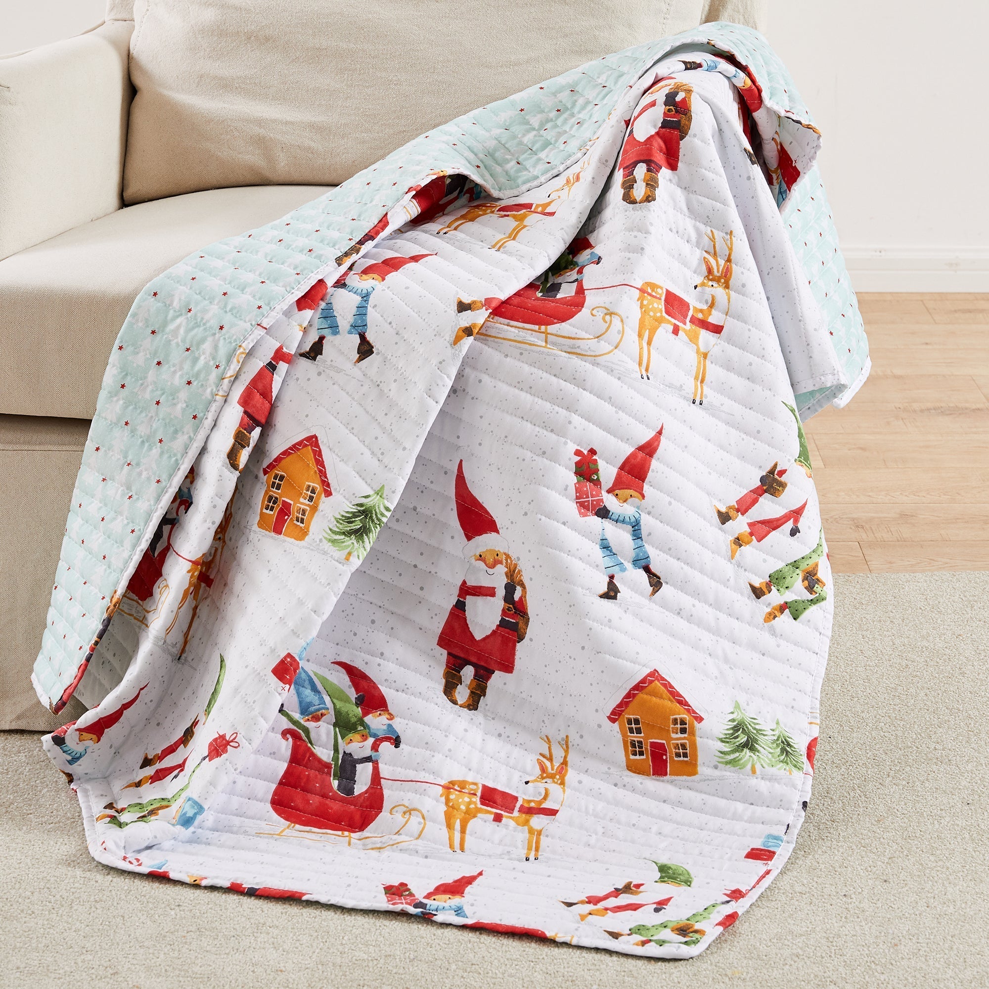 Gnome for the Holidays White Quilted Throw