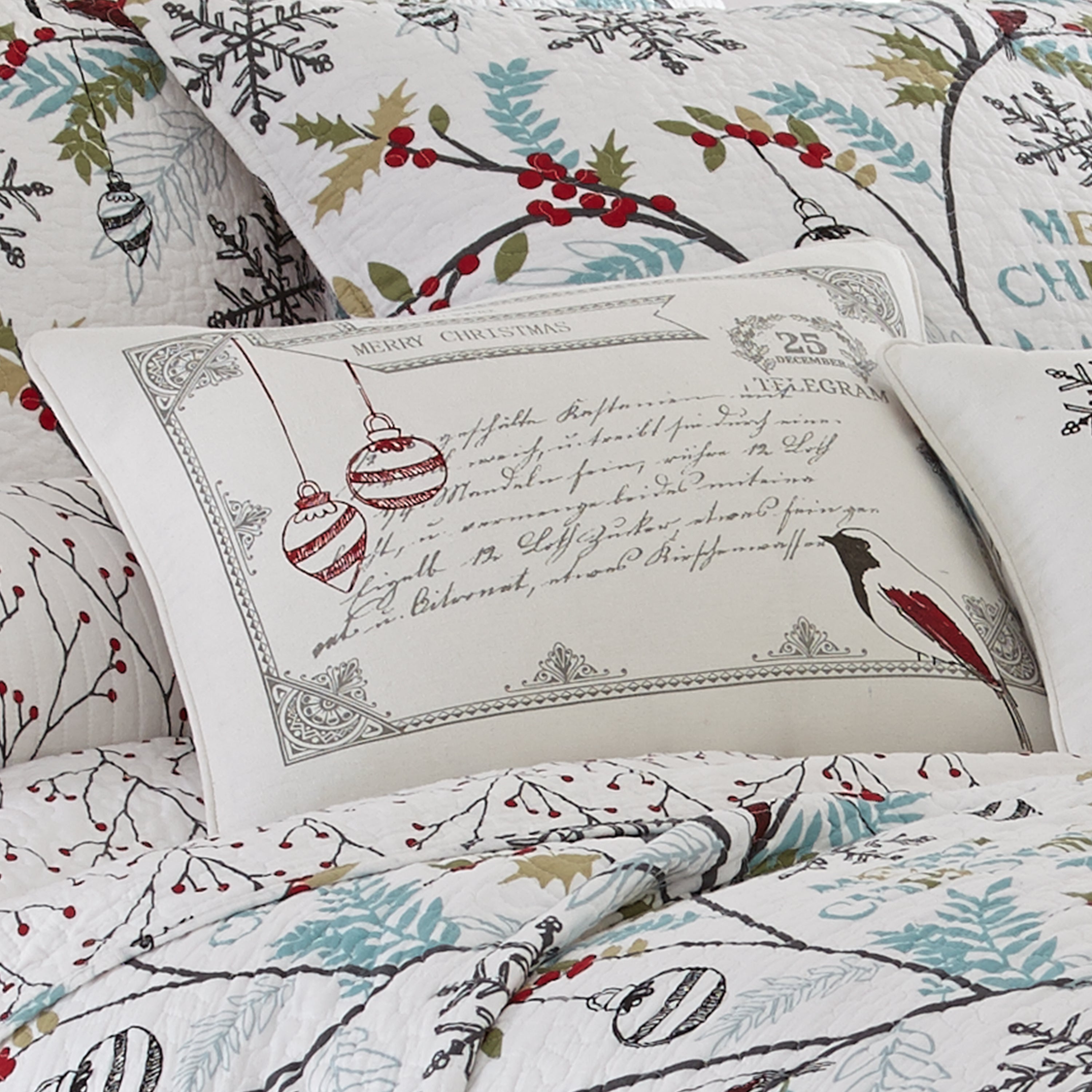 Holly Birds Postcard Pillow