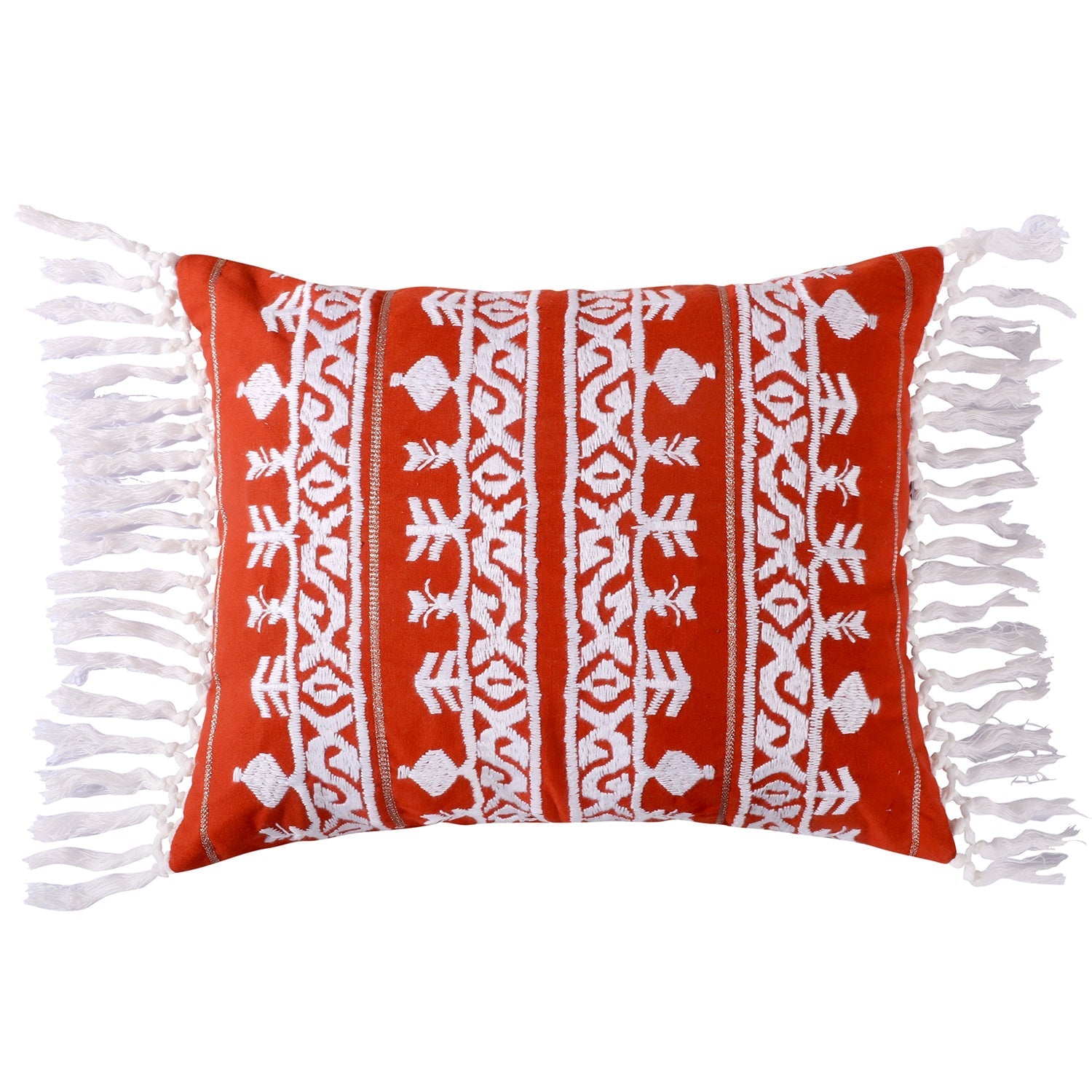 Assam Crewel Red Gold Tassel Trim Pillow
