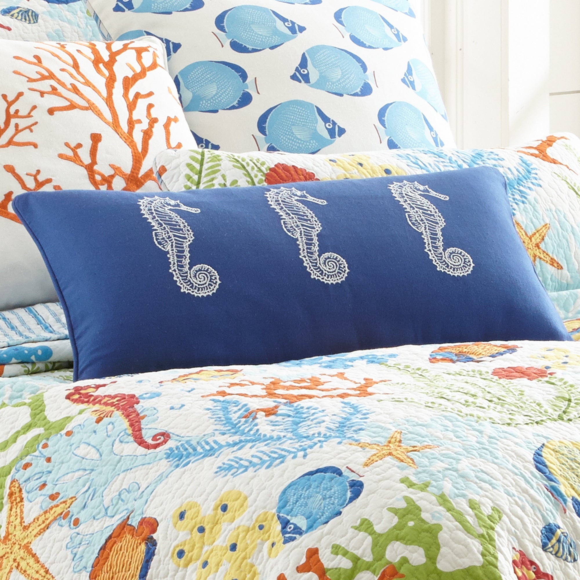 Portofino Navy Seahorse Pillow