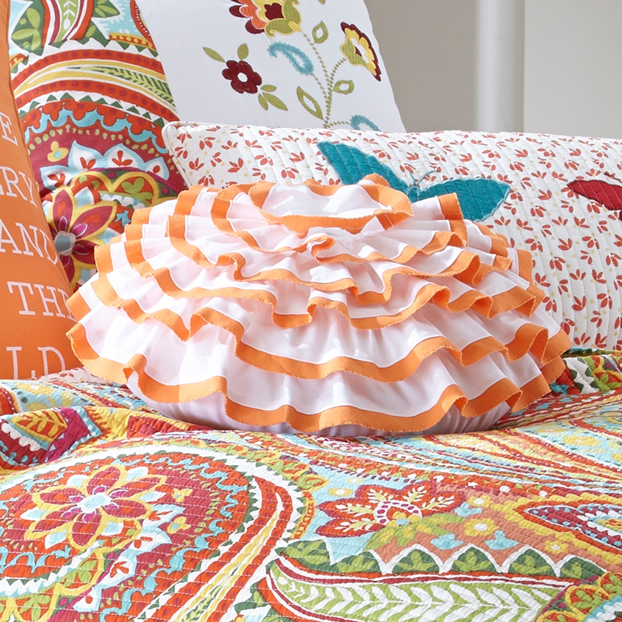 Sylvie Blossom Orange/White Pillow