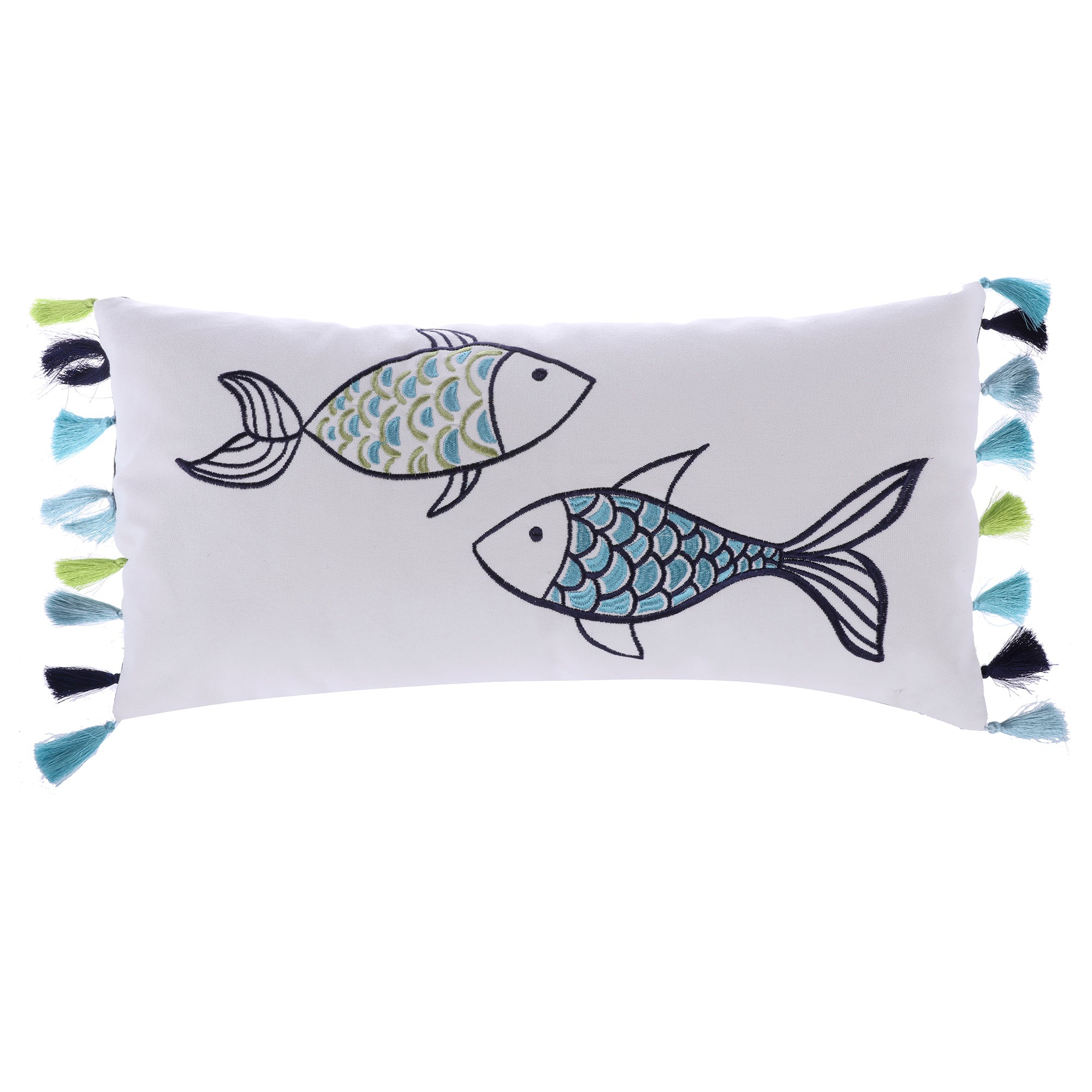 EmbroideredFish with Tassels Pillow