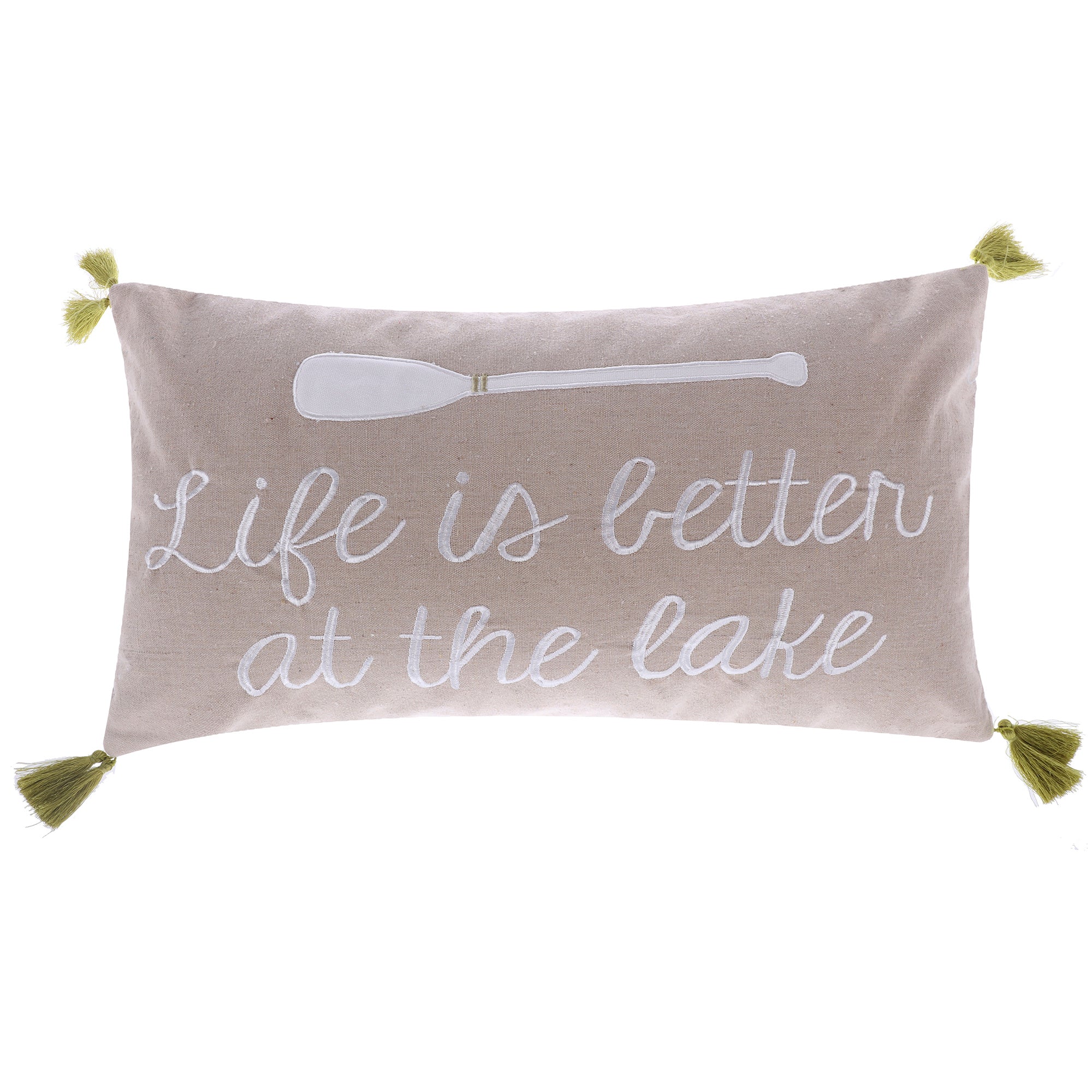 Life is Better Lake with Tassels Pillow