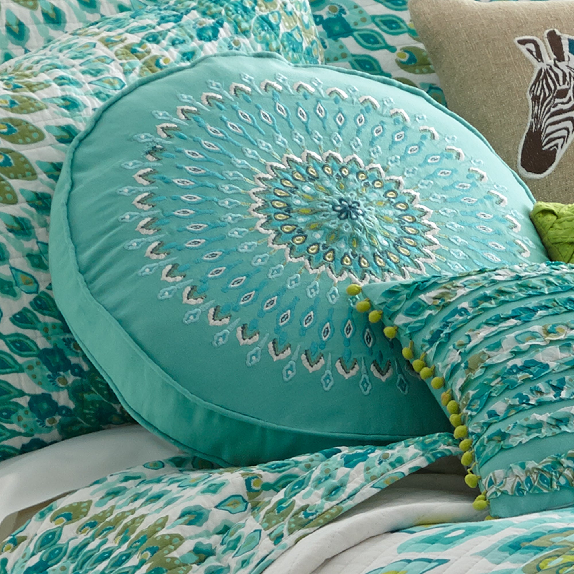 Mirage Teal Round Pillow