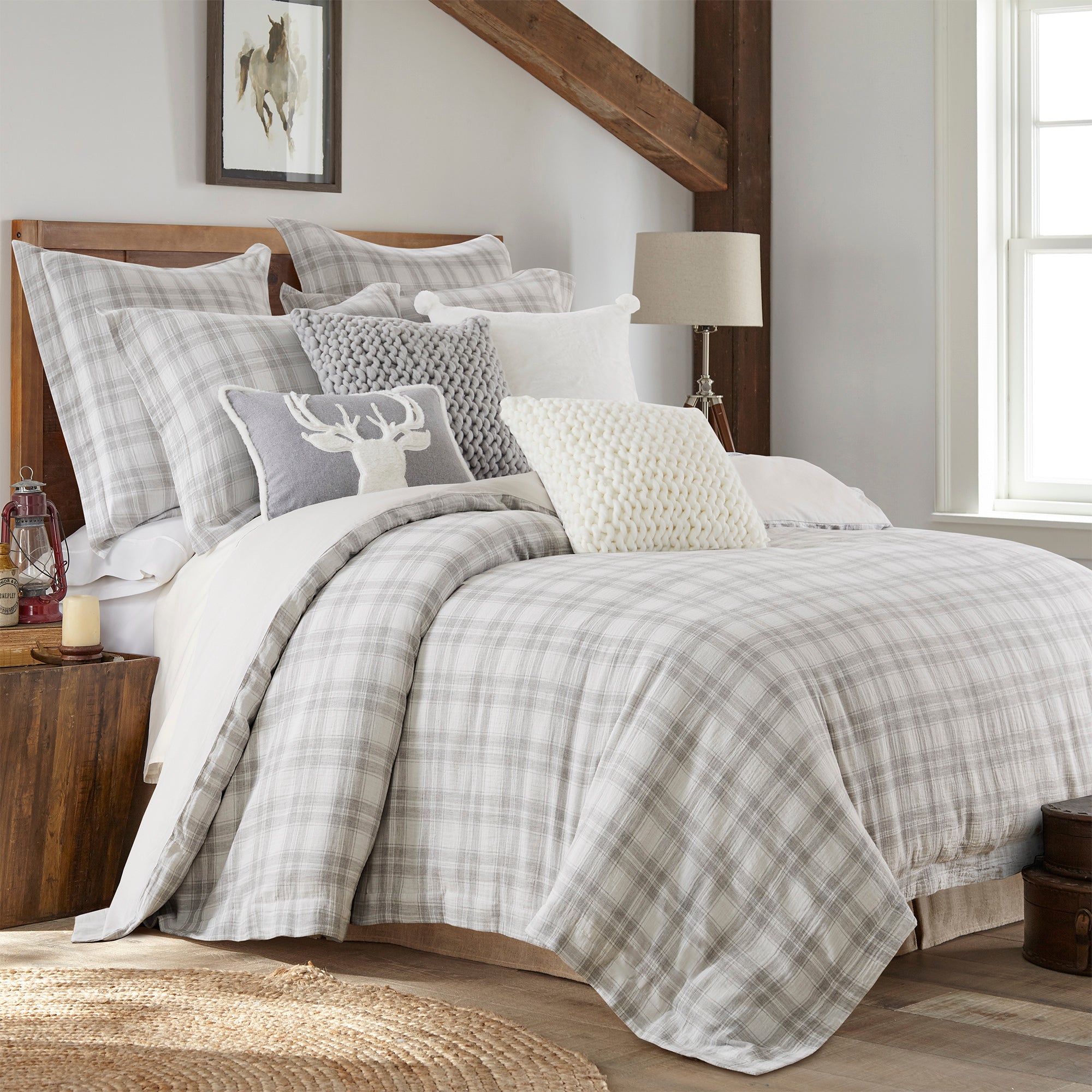 Macallister Plaid Cable Knit Grey Pillow