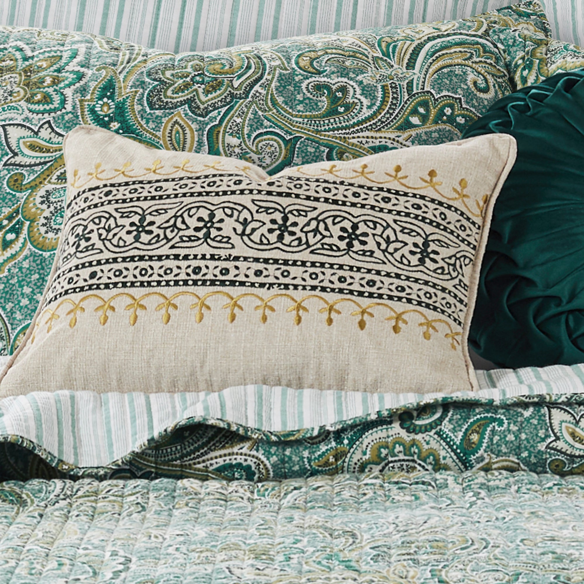 Kimpton Green Embroidered Pillow