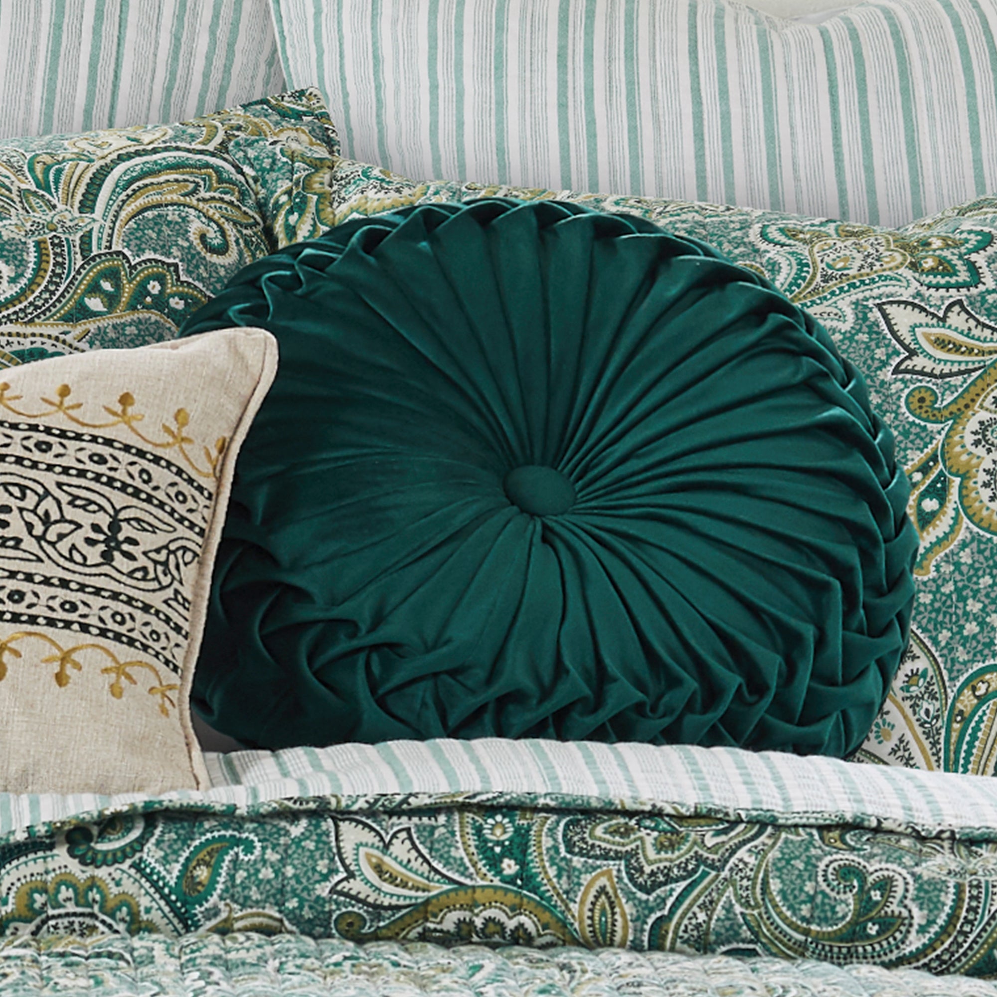 Kimpton Green Velvet Round Pillow