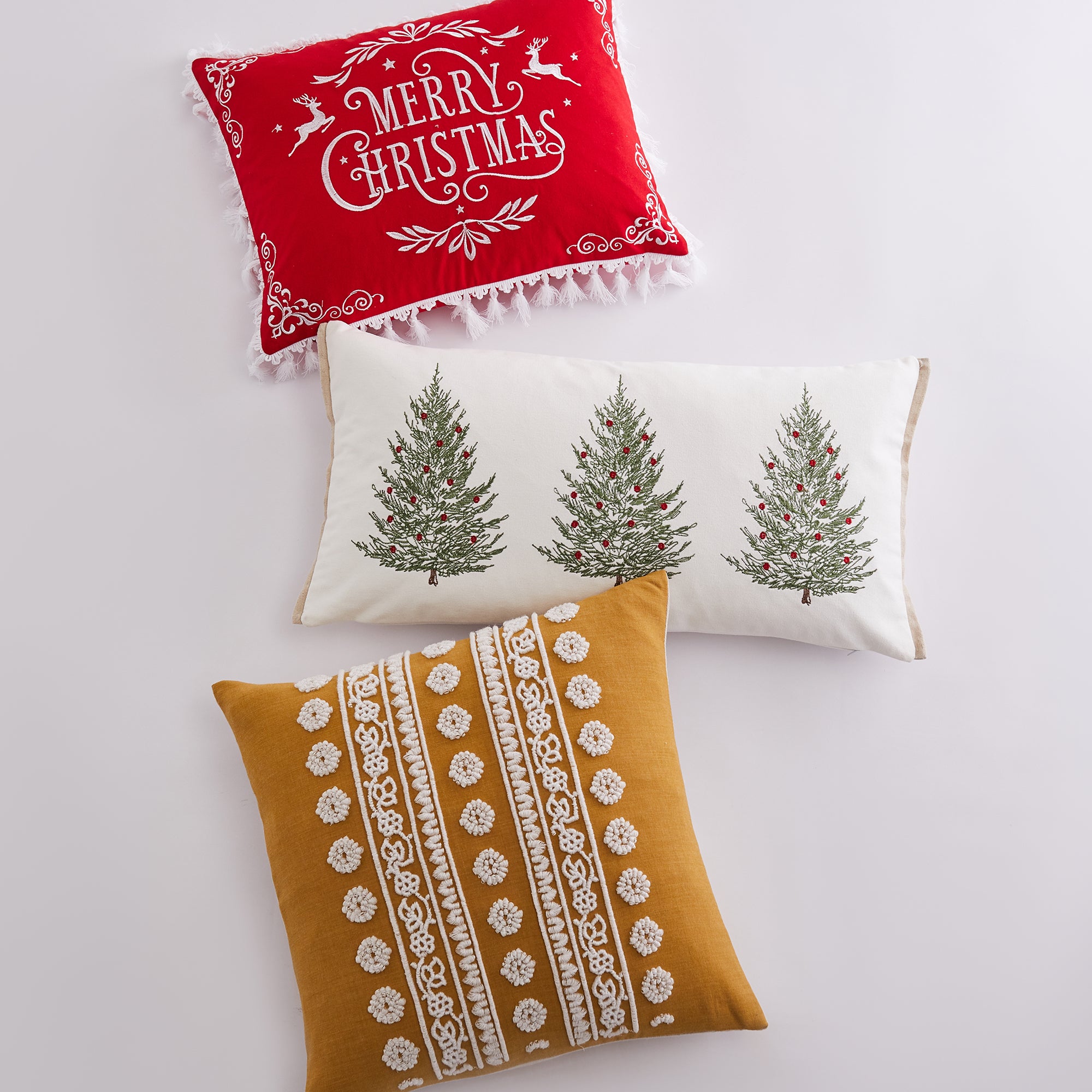 Folk Deer Christmas Trees Pillow