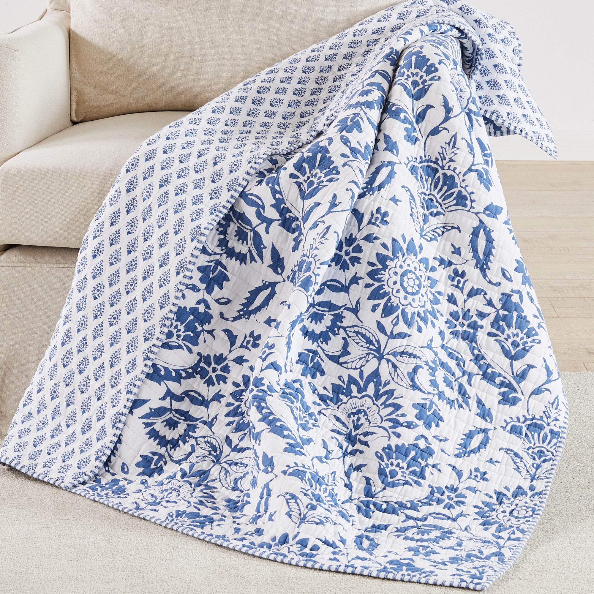 Clara Blue Quilted Throw
