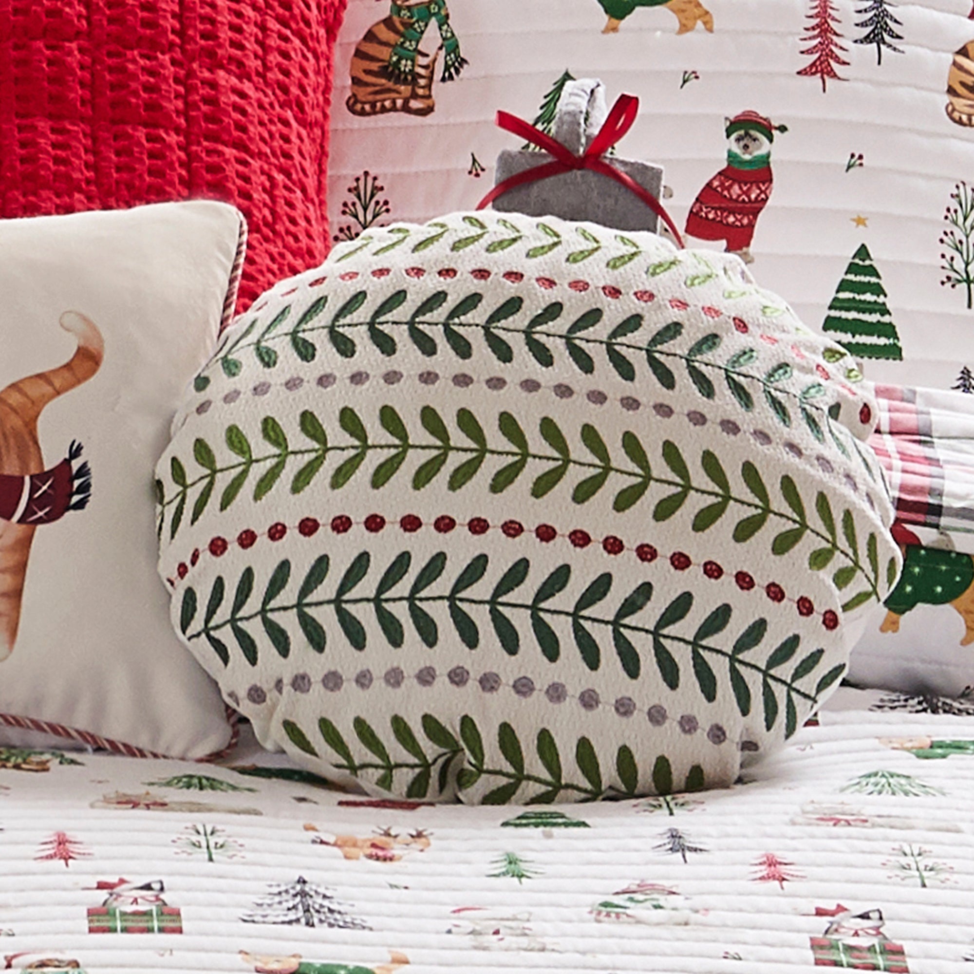 Meowy Christmas Ornament Pillow