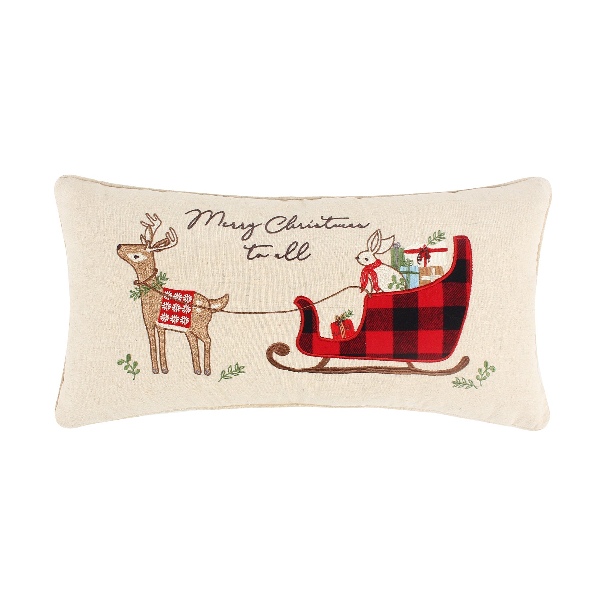 Home For Christmas Bunny Christmas Pillow 12x24