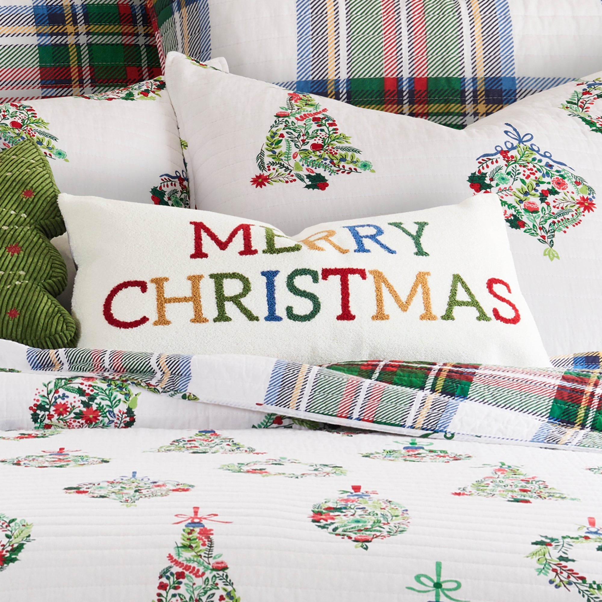 Festive Baubles Merry Christmas Pillow