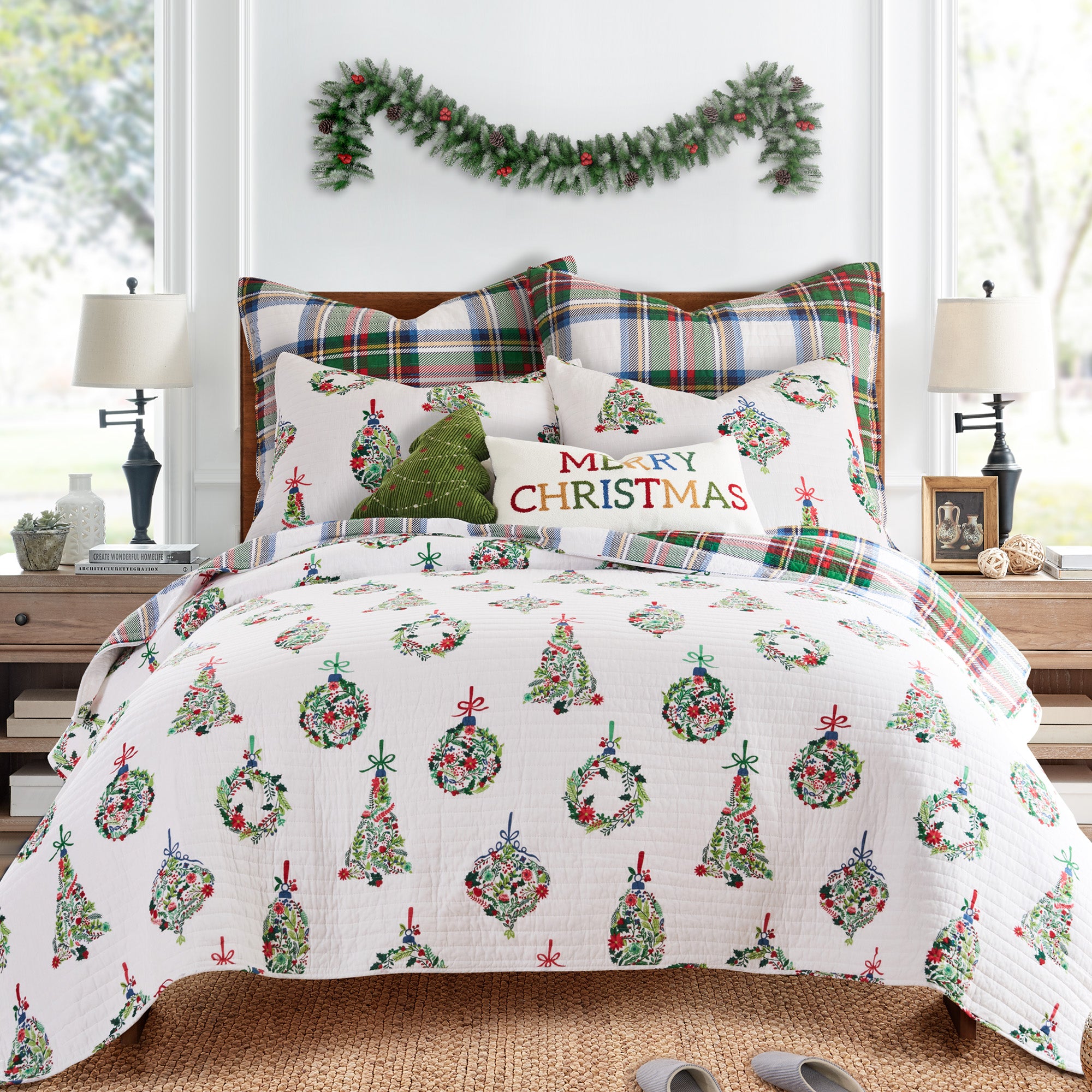 Festive Baubles Merry Christmas Pillow