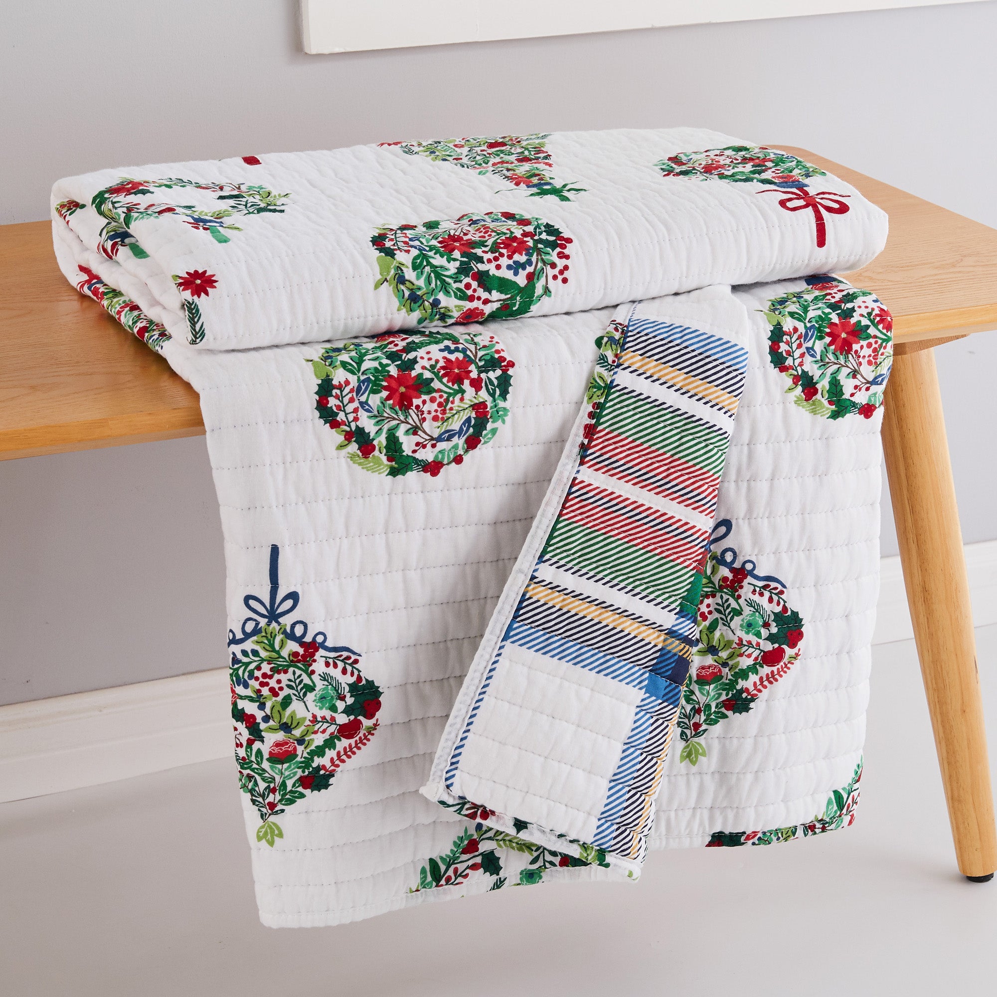 Festive Baubles Quilted Throw