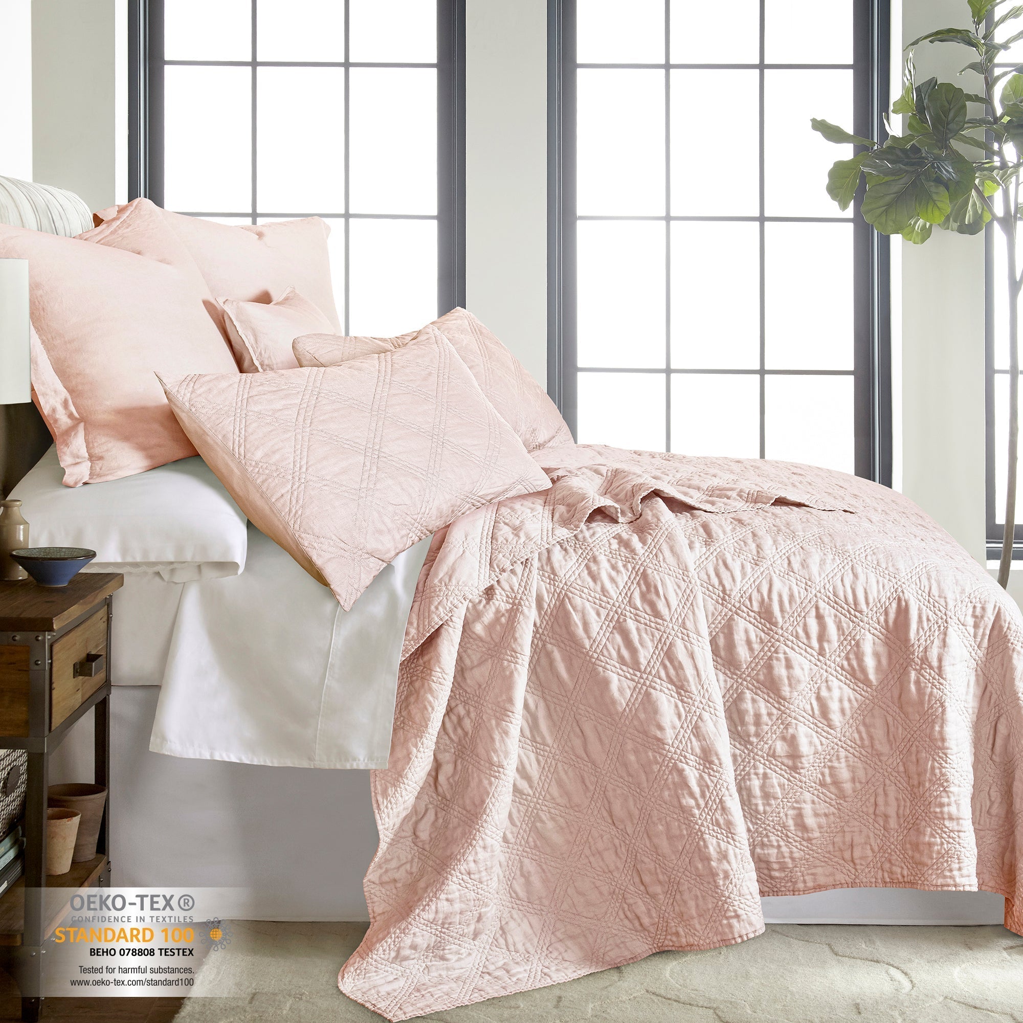 Levtex Home - 100% Linen Front/100% Cotton Back - King Quilted Sham -  Washed Linen - Light Grey - Sham Size (36 x 20in.)