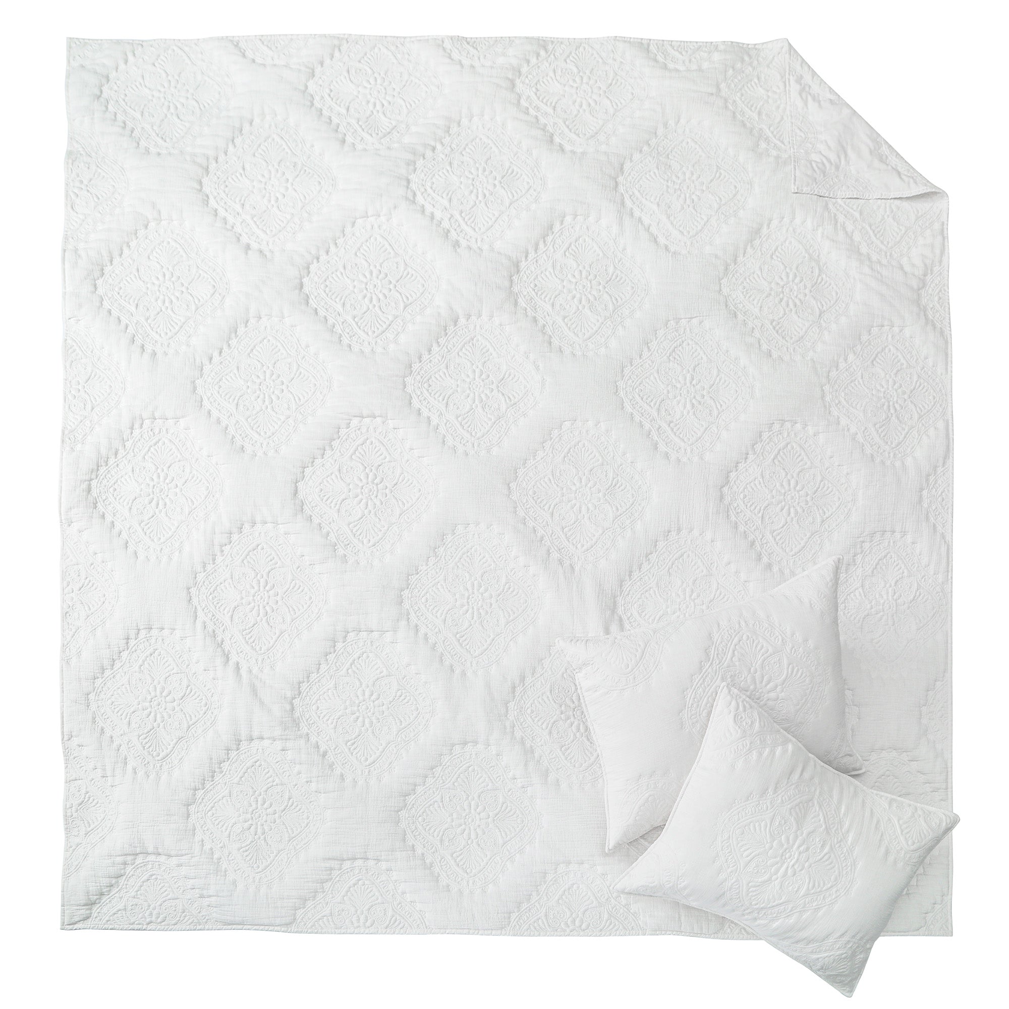 Muslin Stitch White Quilt Set