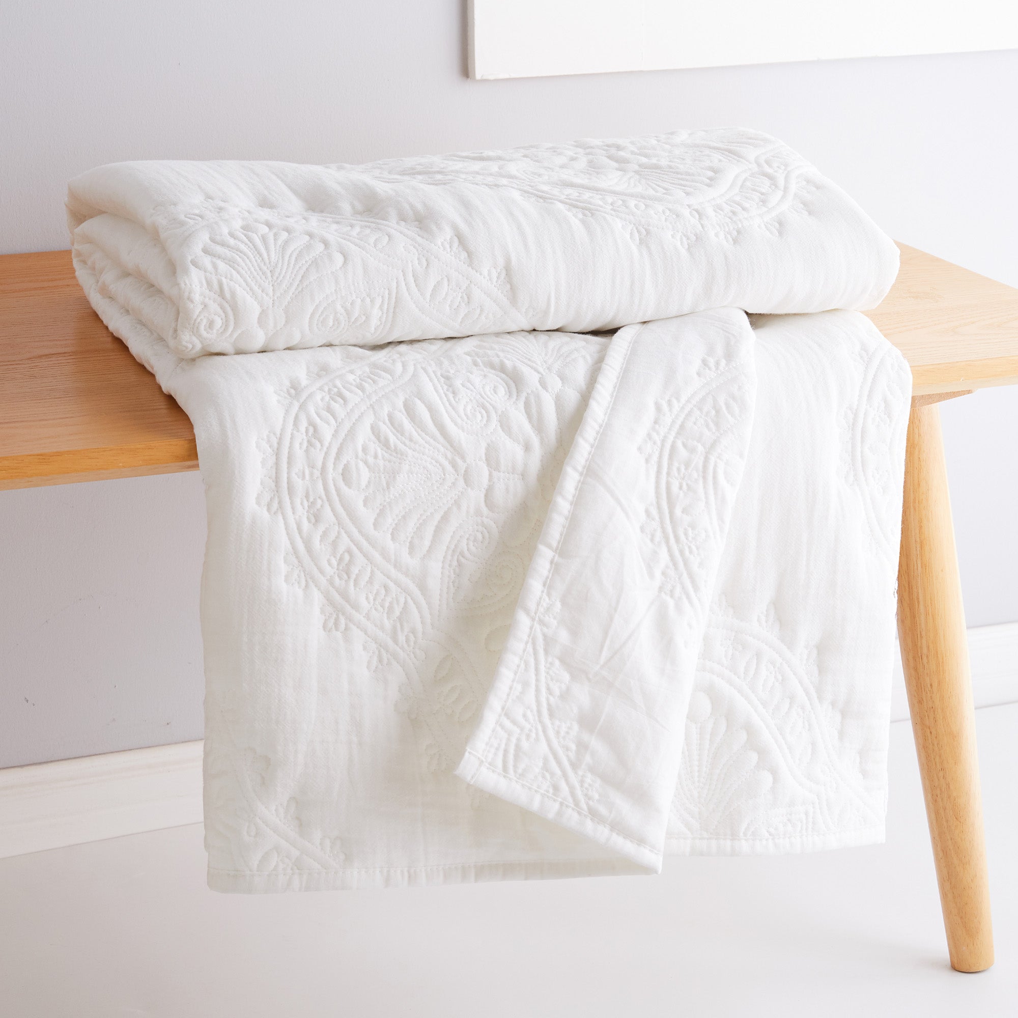 Muslin Stitch White Quilted Throw