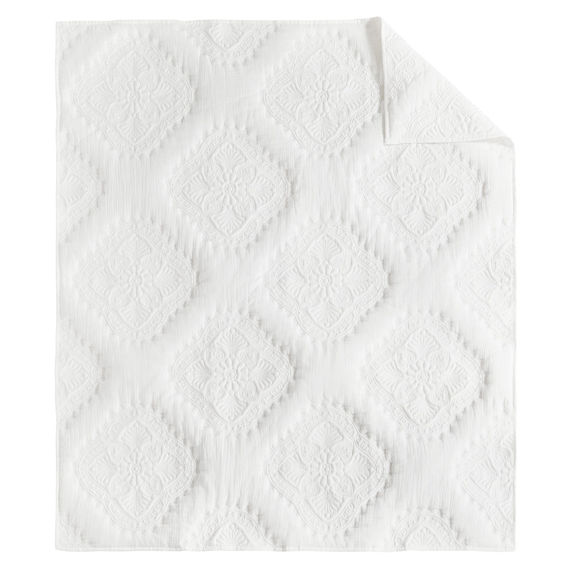 Muslin Stitch White Quilted Throw