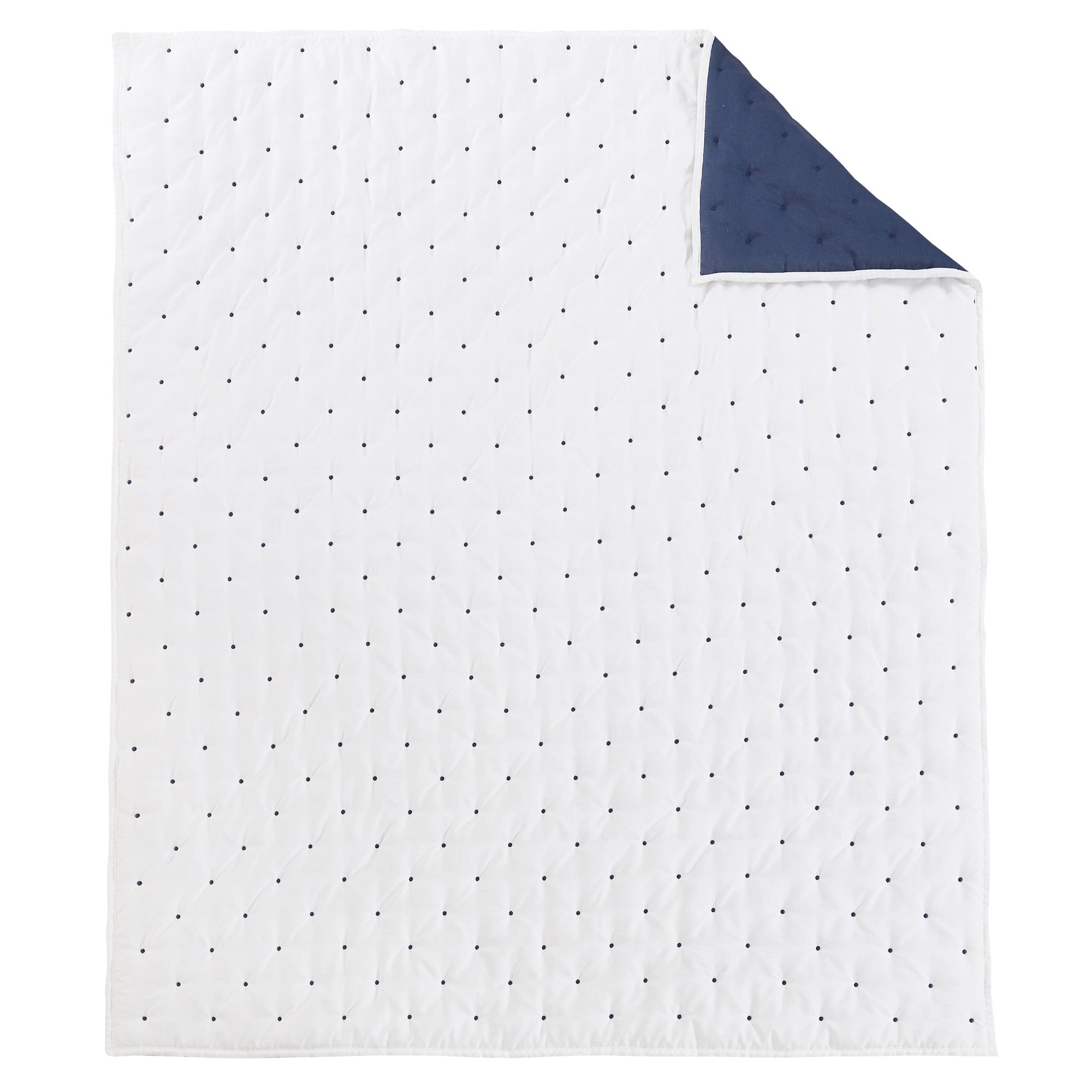 Embroidered Swiss Dot Navy Quilted Throw