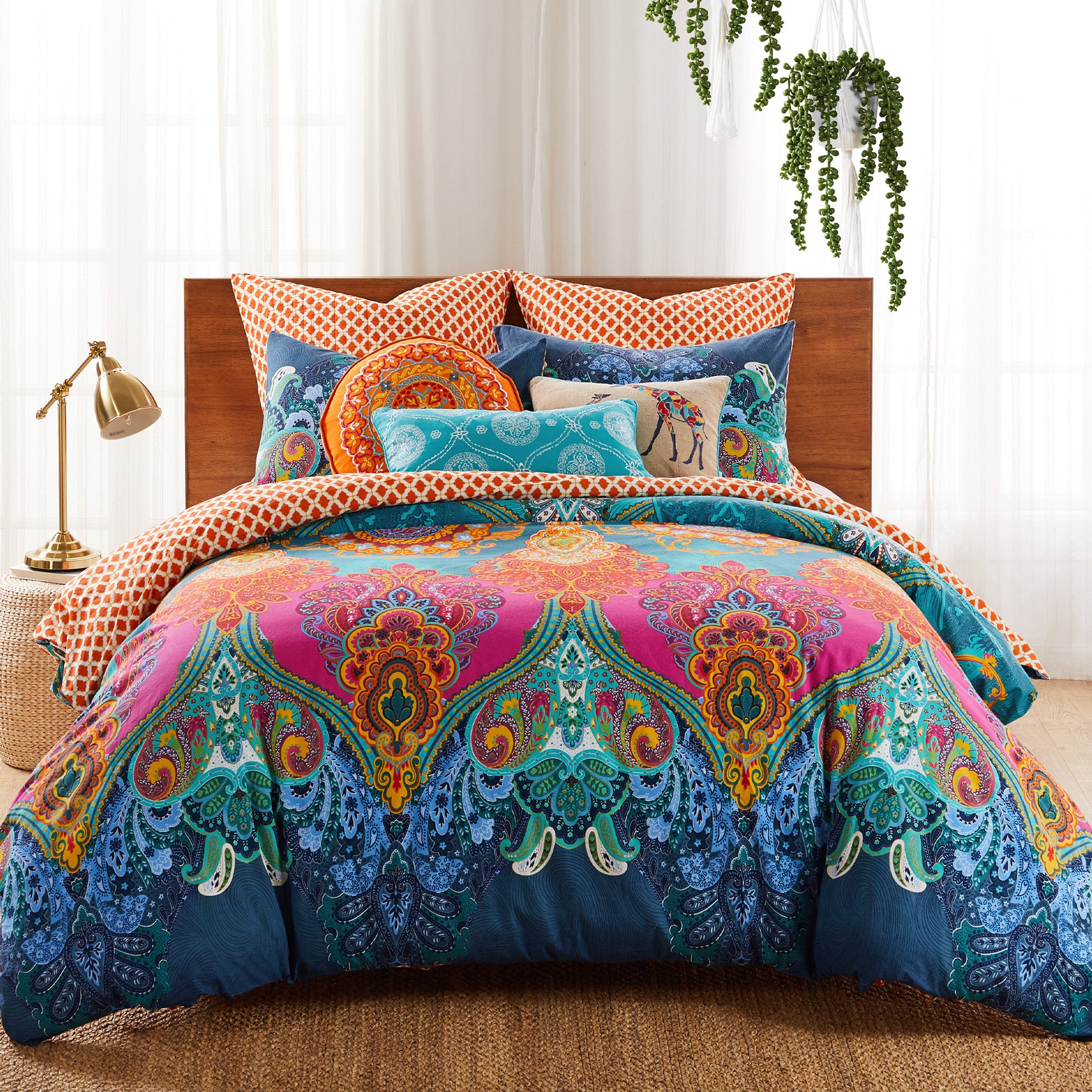 FADFAY Copripiumino Boho In Cotone - Set 4 Pezzi Queen Size - Stile Bohemien - Lenzuolo (Non Copre Con Angoli)