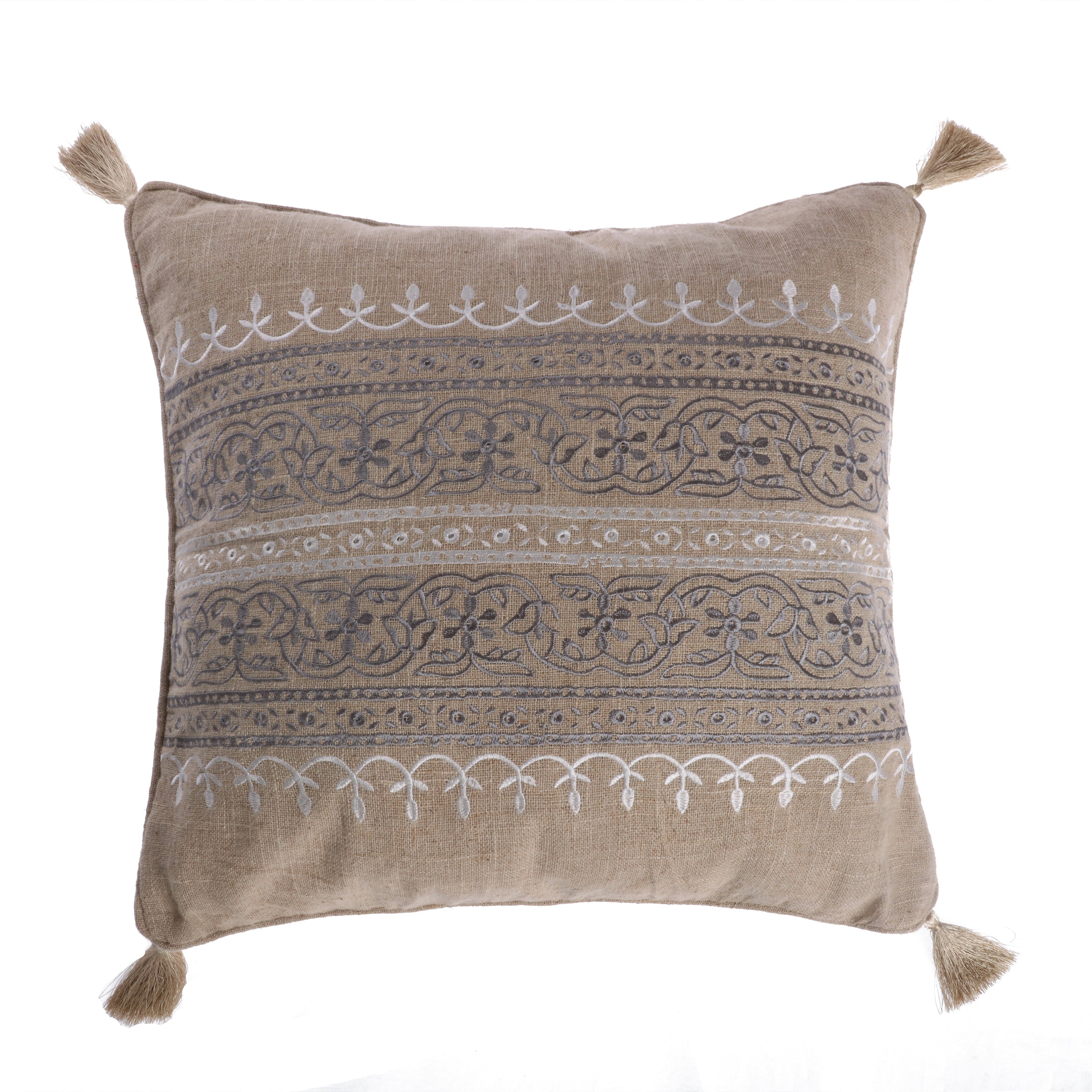 Trevino Embroidered Burlap Pillow
