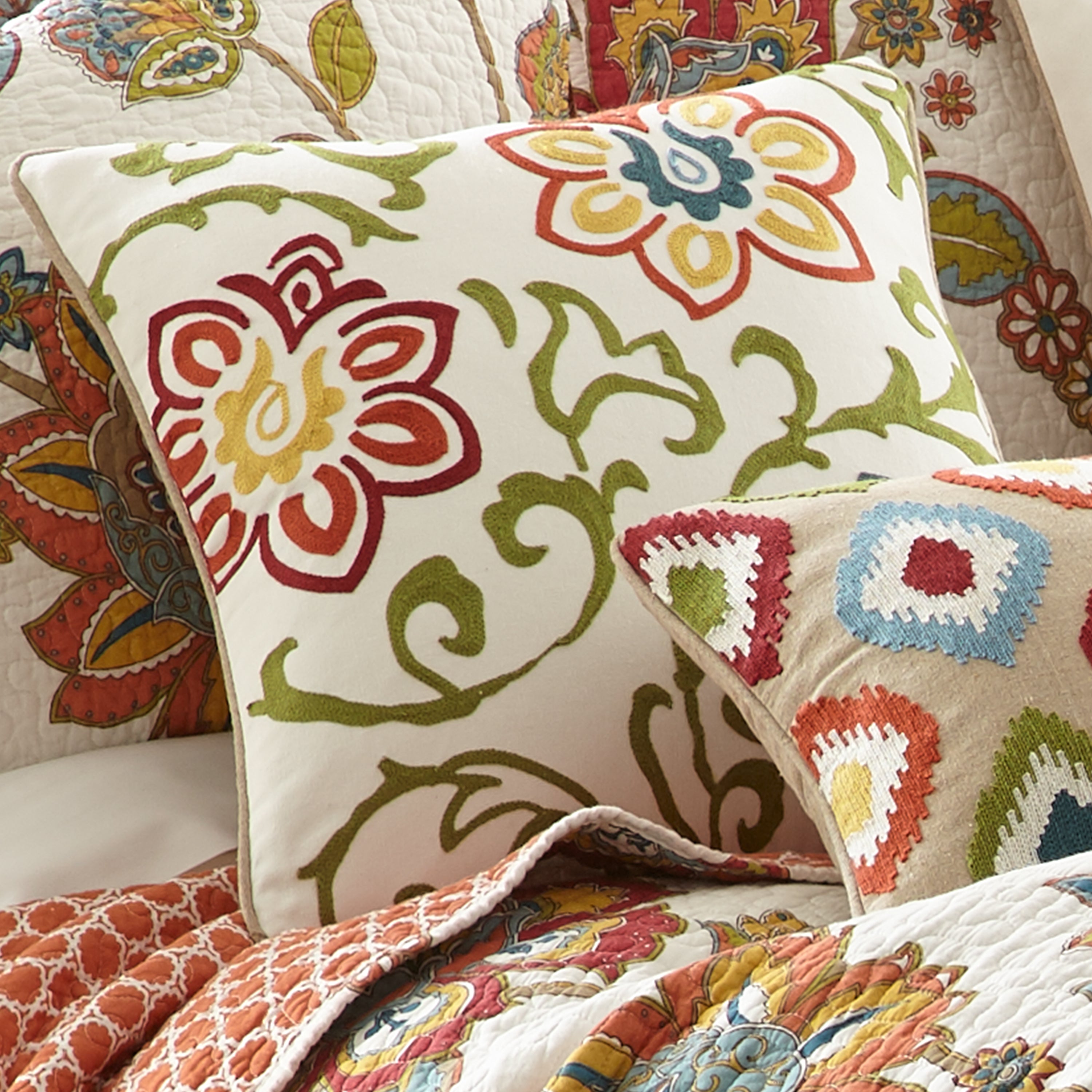 Clementine Embroidered Floral Pillow