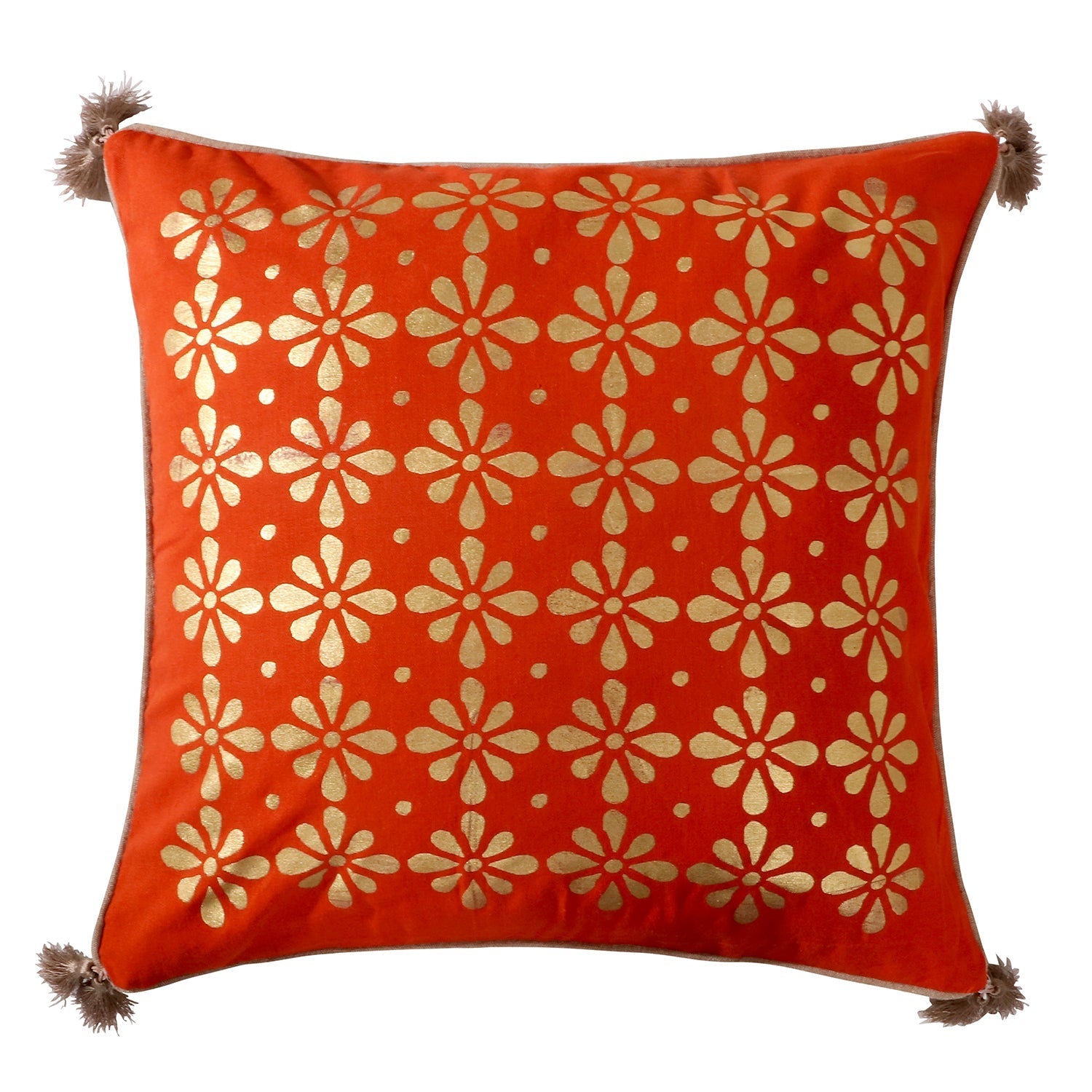 Sarina Gold Metallic Orange Tassel Pillow