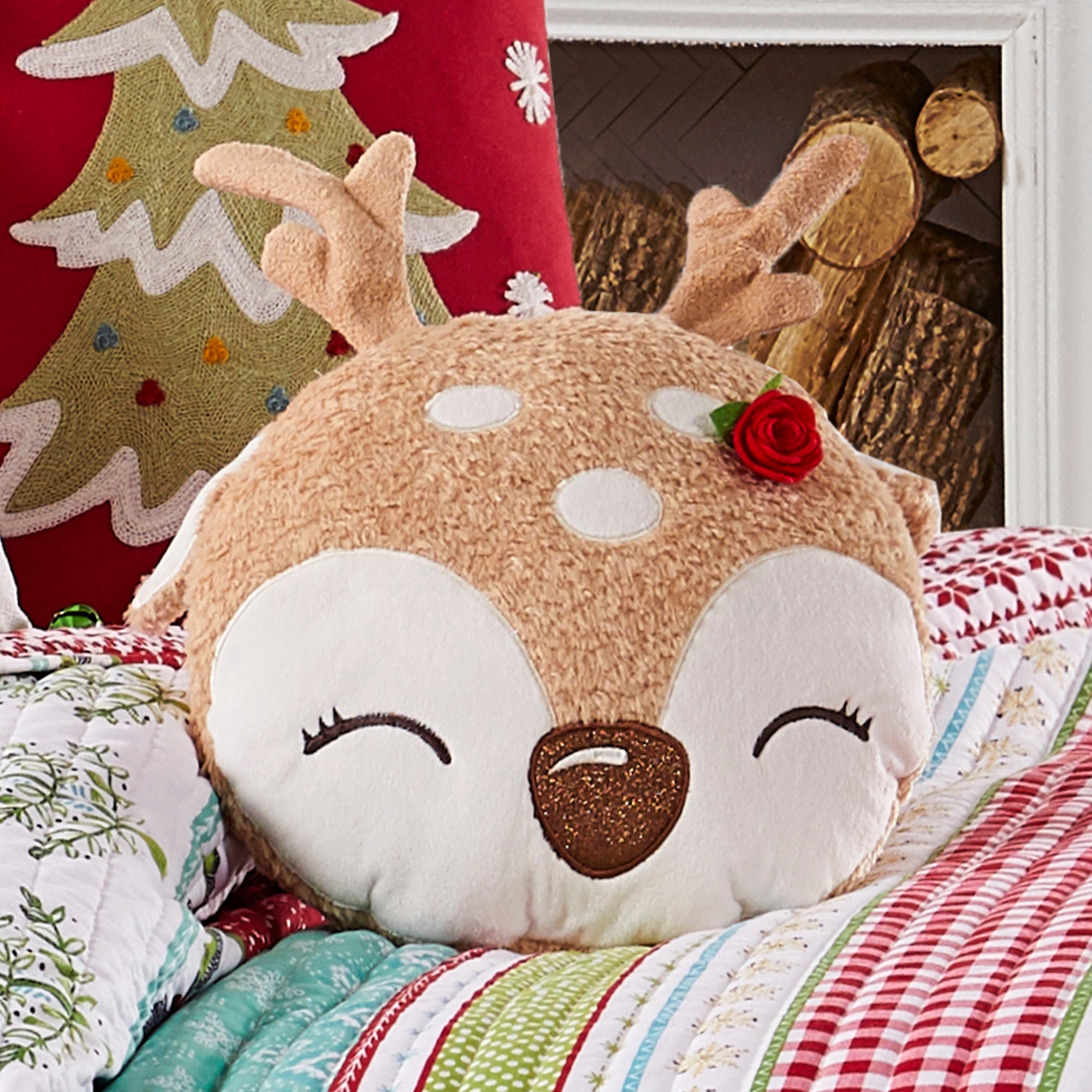 Merry & Bright Comet & Cupid Figural Deer Pillow