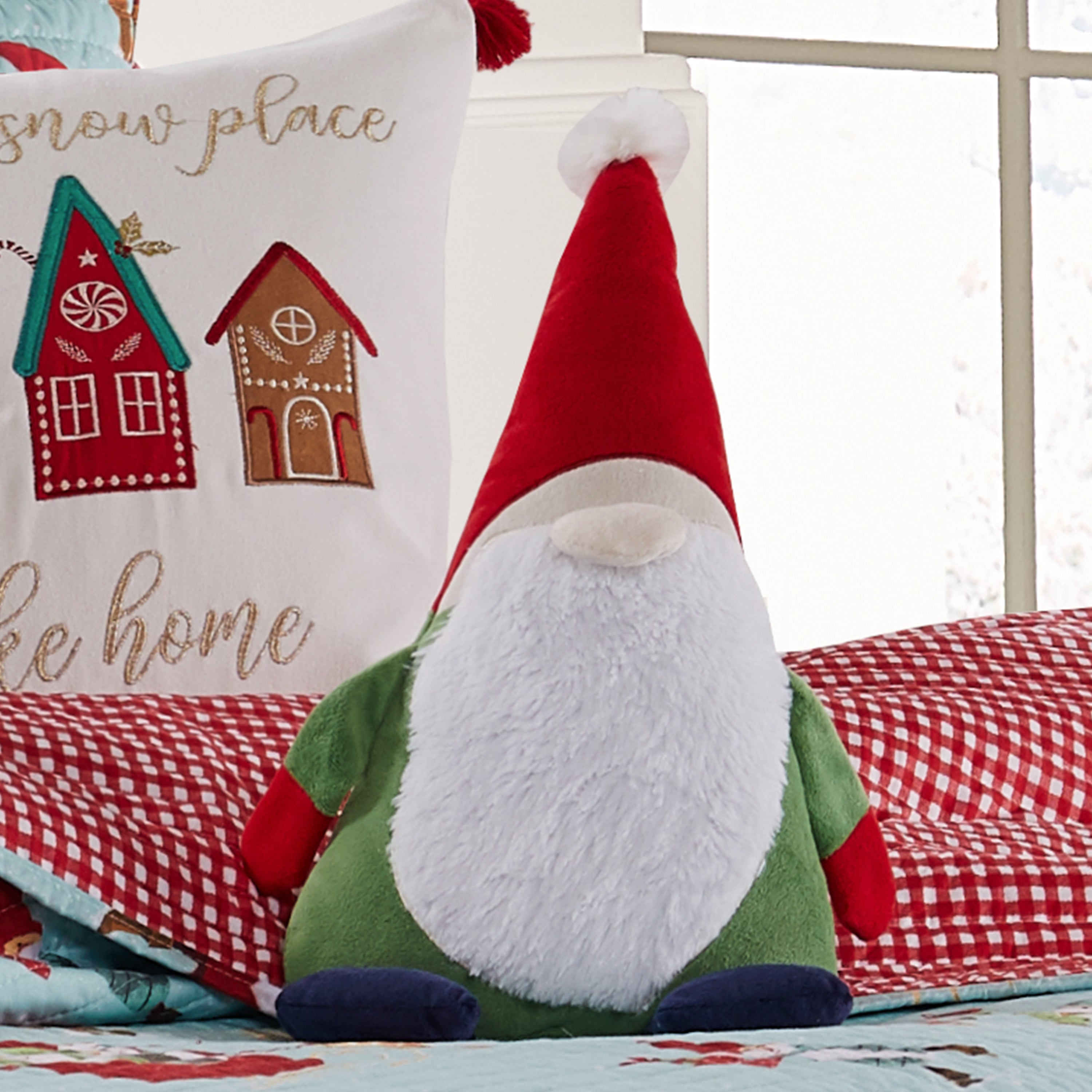 Merry & Bright Gnome for the Holidays Shaped Pillow