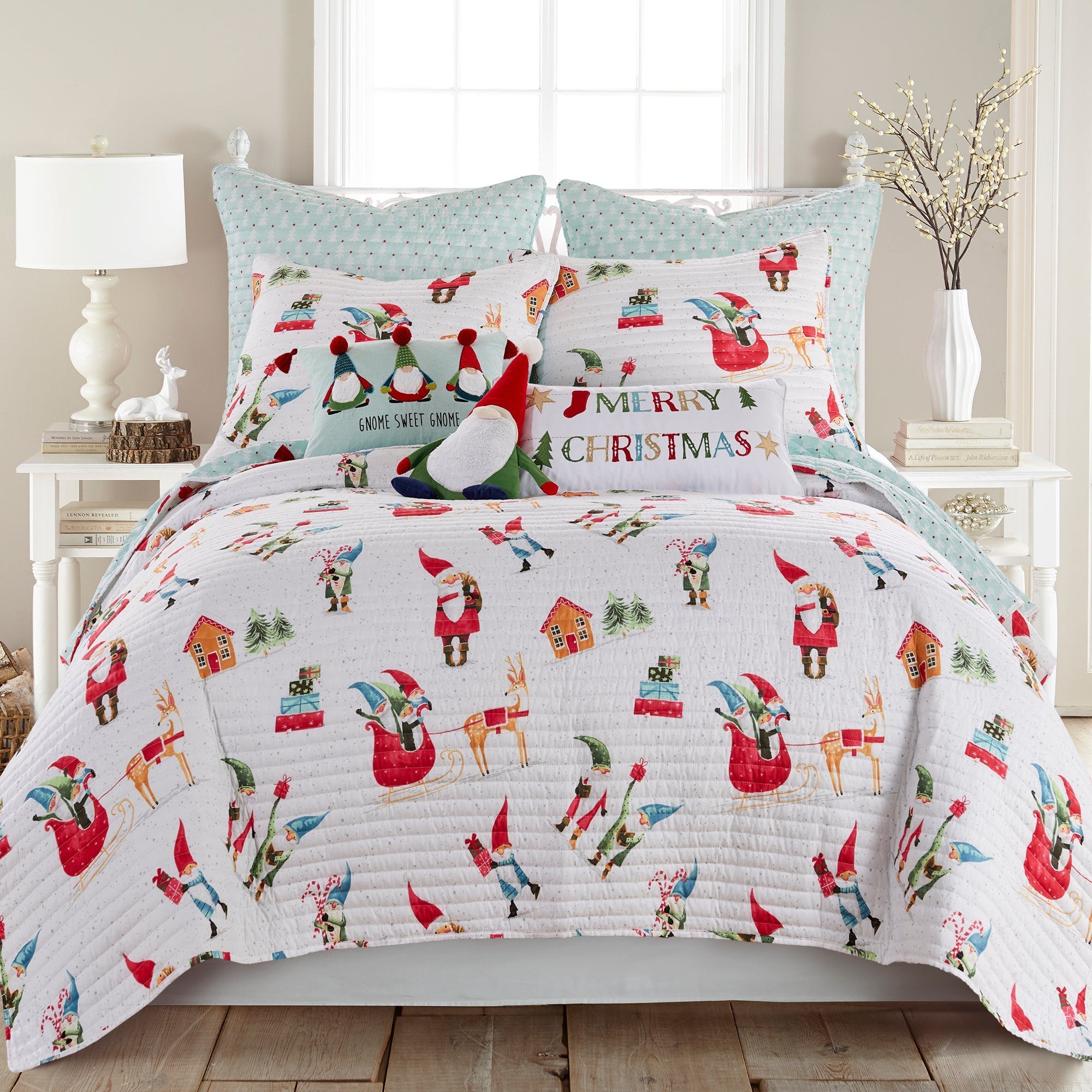 Gnome for the Holidays White Euro Sham - Set of 2