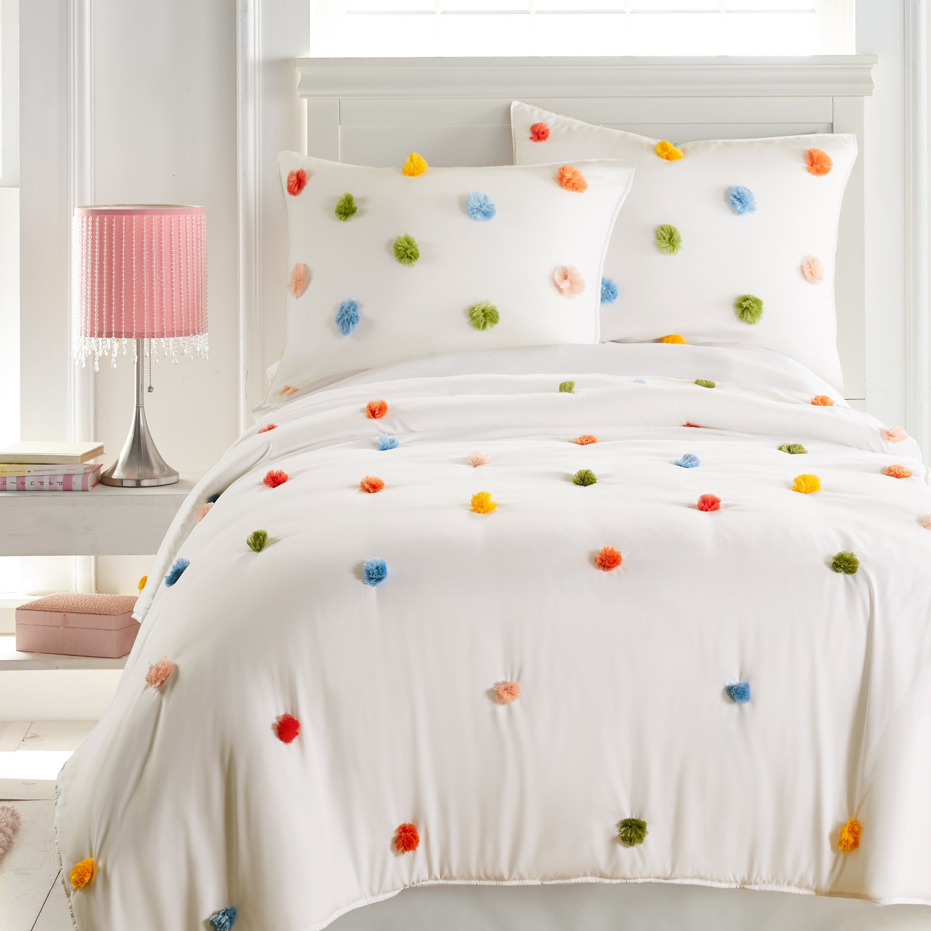 Rainbow Pom Comforter Set