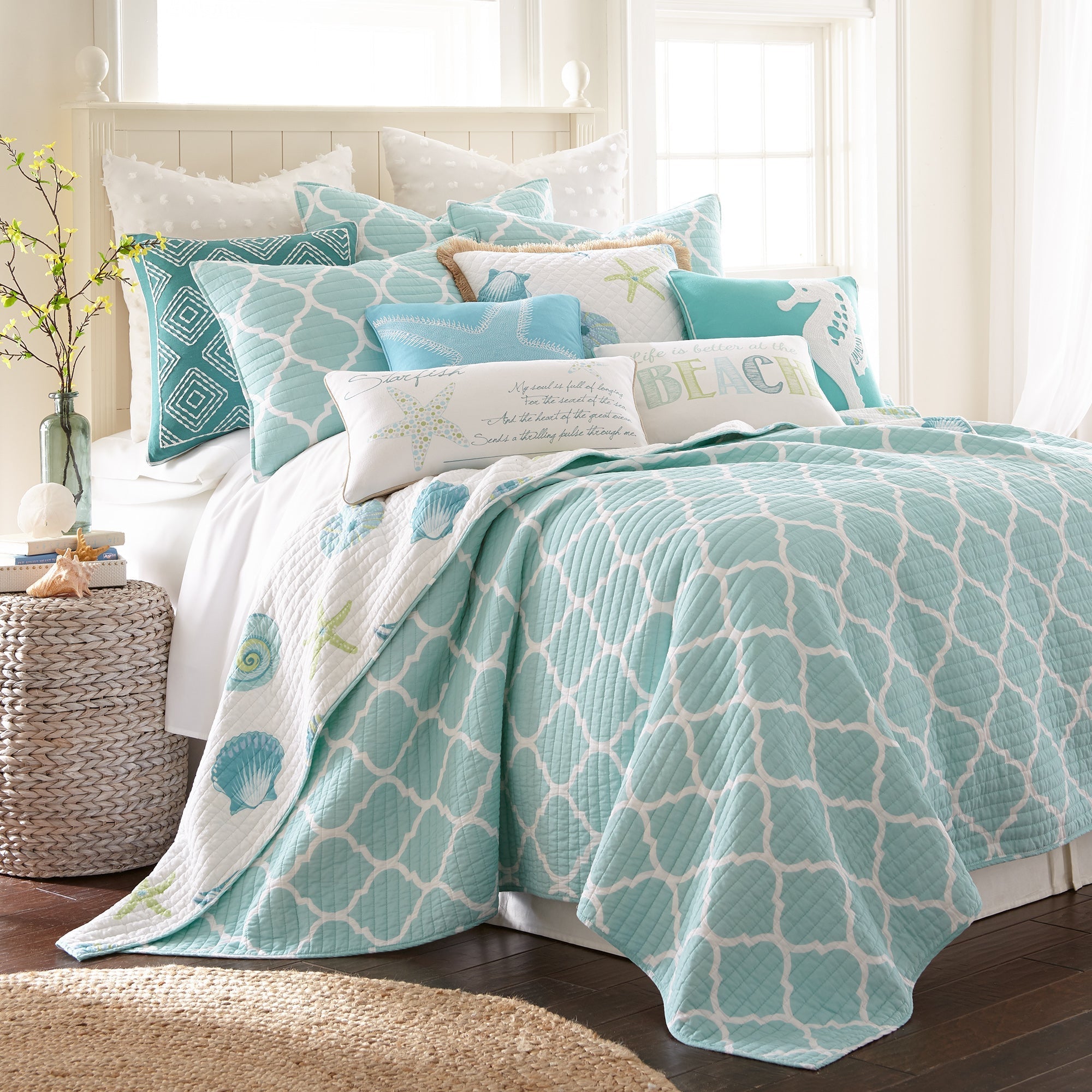 Del Ray Teal Crewel Stitch Pillow