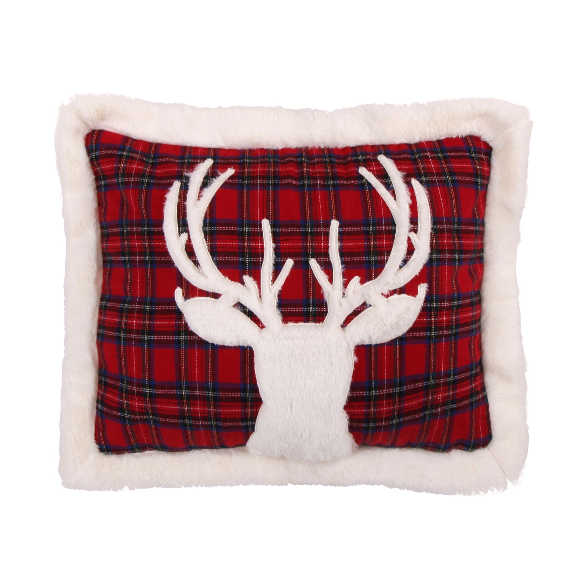 Plaid Fur Deer on Red Pillow