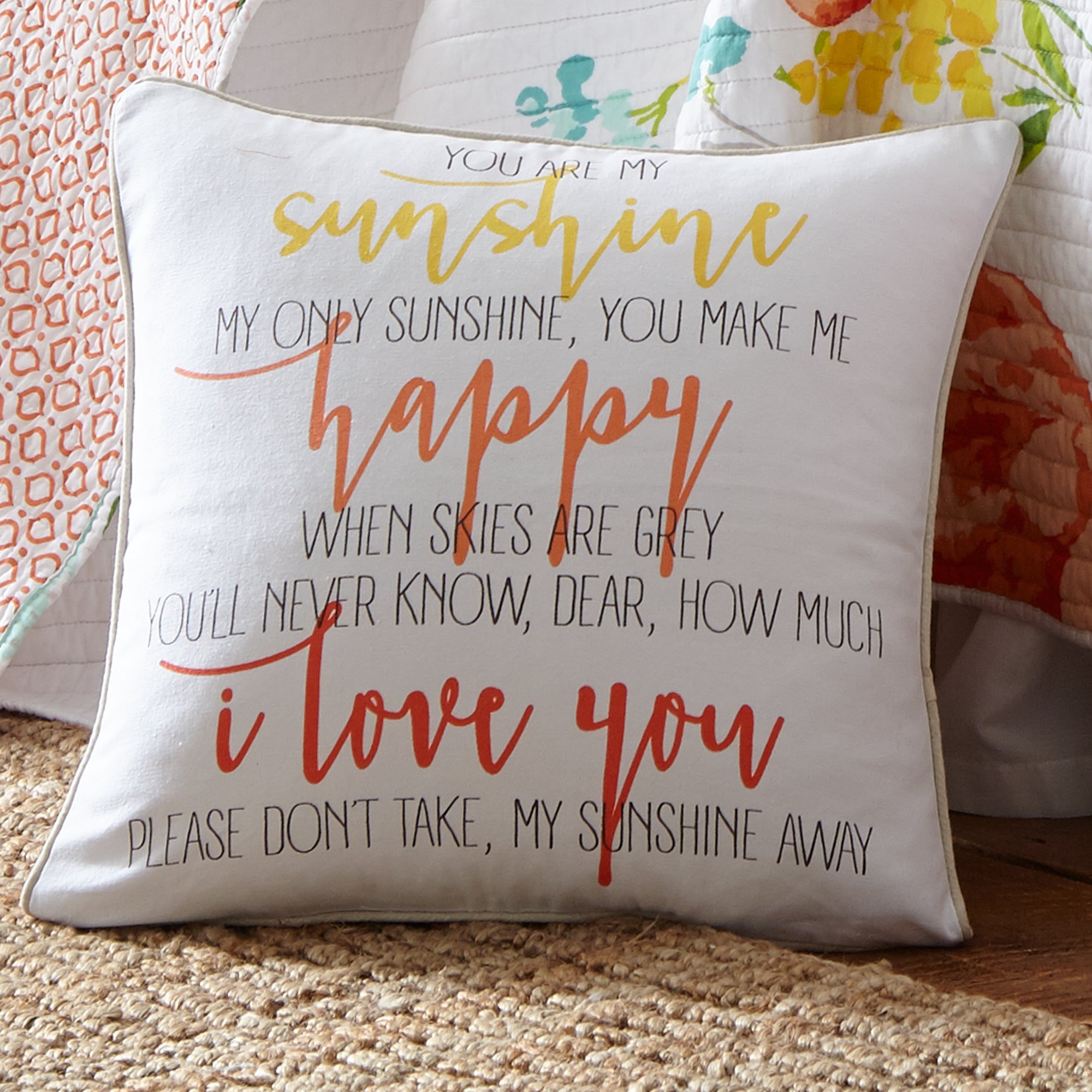 Laurel Coral Sunshine Happy Pillow