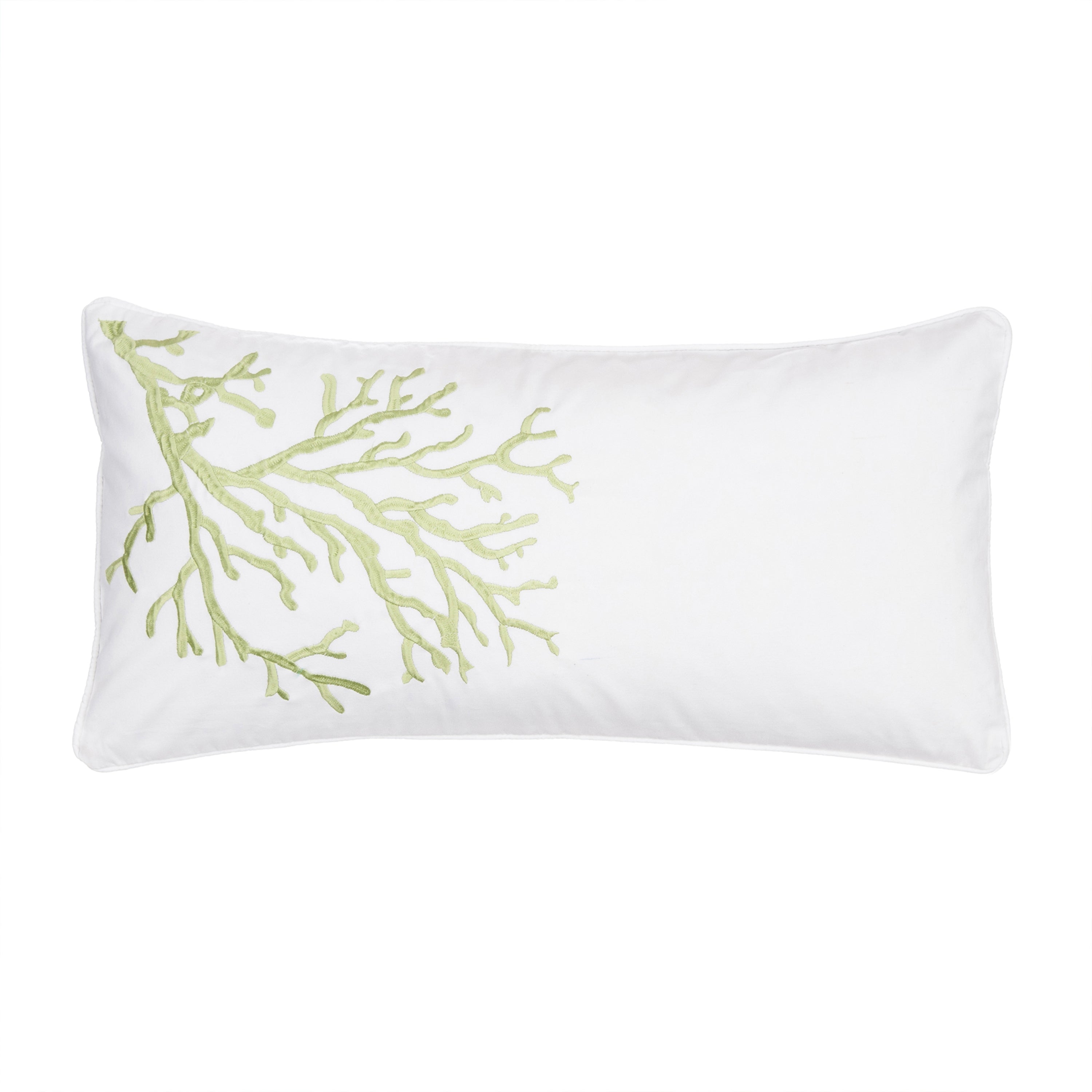 Biscayne Coral Green Embroidered Pillow