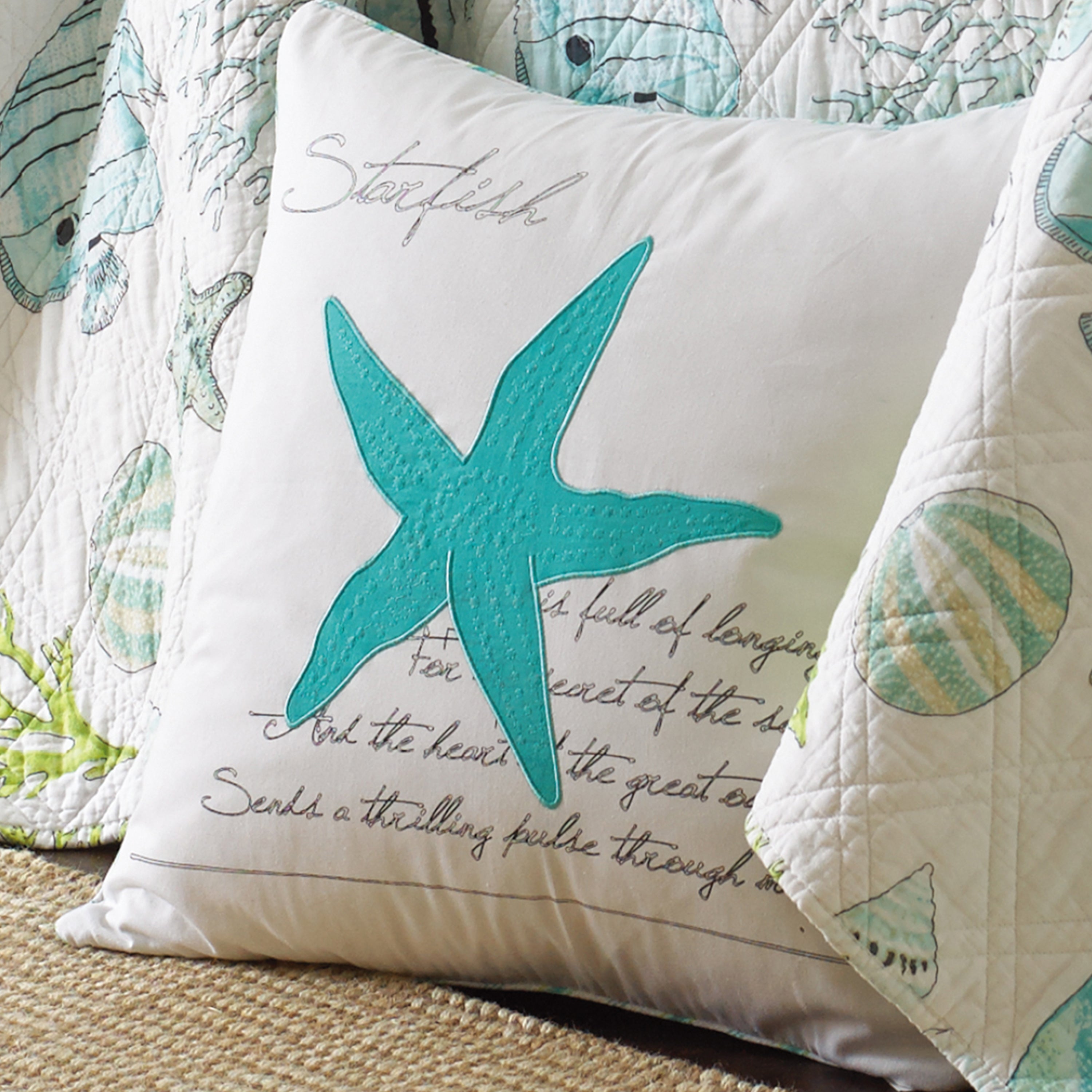 Biscayne Teal Starfish Pillow