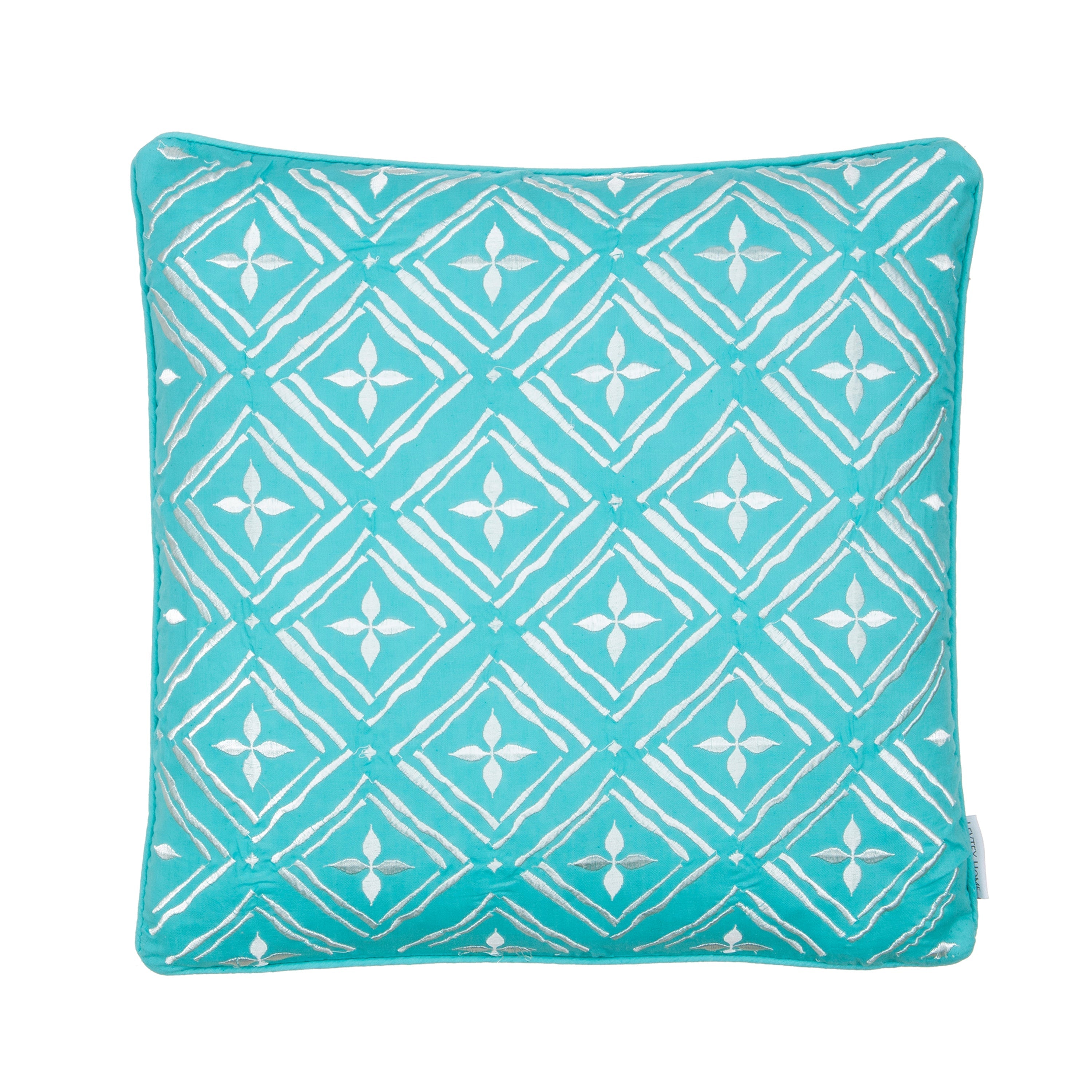 Biscayne Geo Teal/White Embroidered Pillow